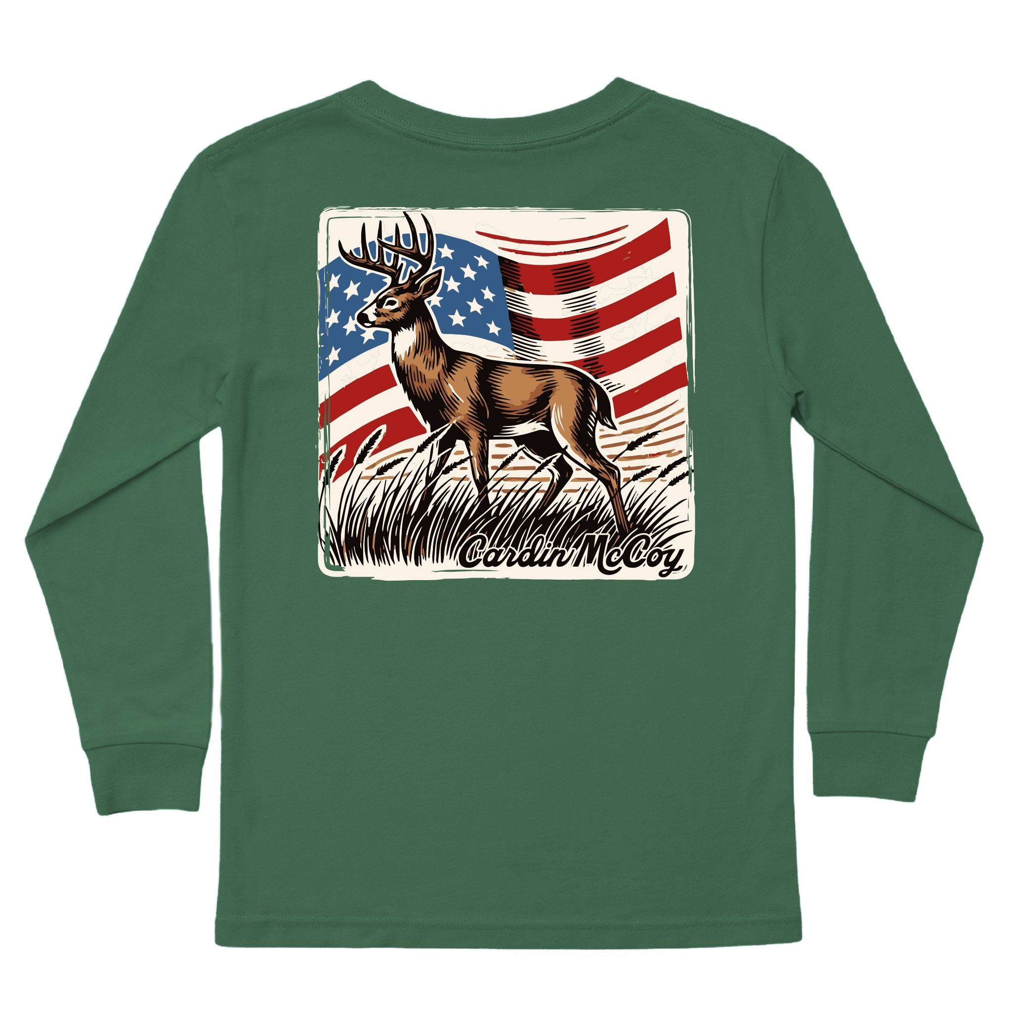 Boys' Vintage Deer Long-Sleeve Tee Long Sleeve T-Shirt Cardin McCoy Dark Olive XXS (2/3) Pocket