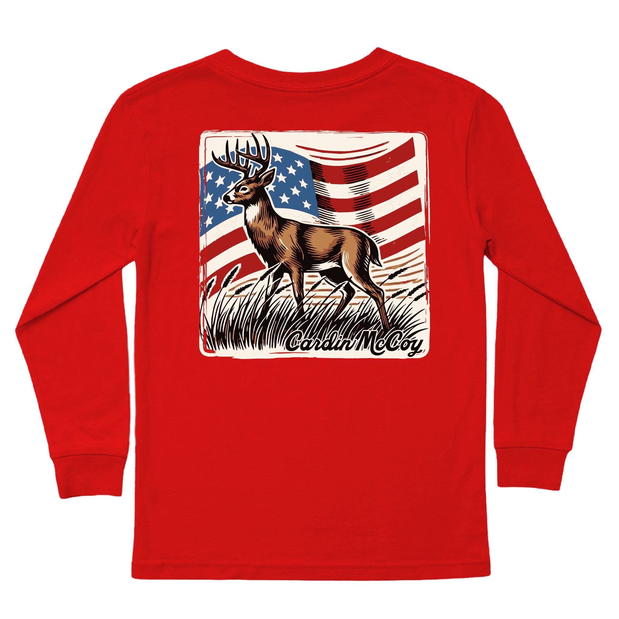 Boys' Vintage Deer Long-Sleeve Tee Long Sleeve T-Shirt Cardin McCoy Red XXS (2/3) Pocket