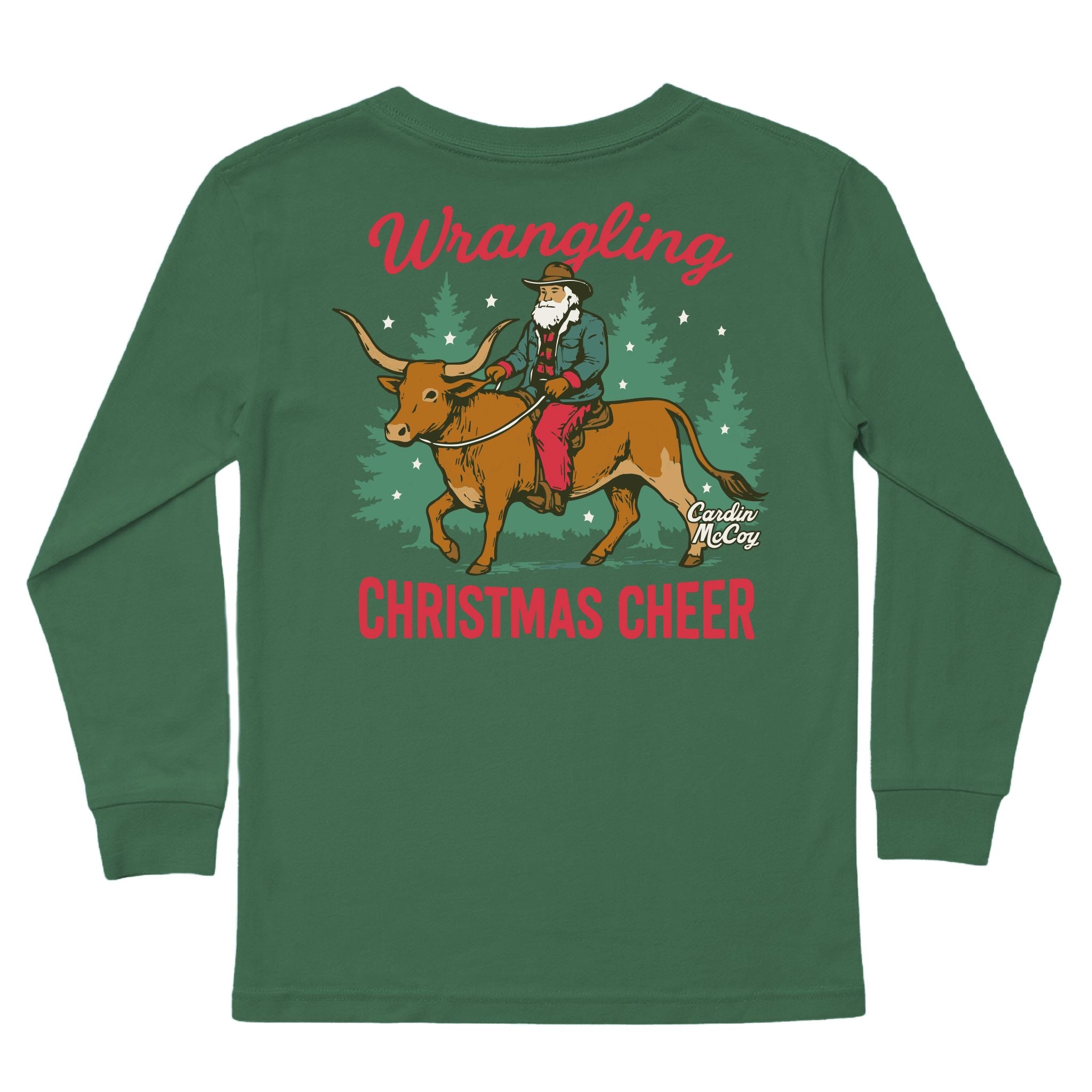 Boys' Wrangling Christmas Cheer Long-Sleeve Tee Long Sleeve T-Shirt Cardin McCoy Dark Olive XXS (2/3) Pocket