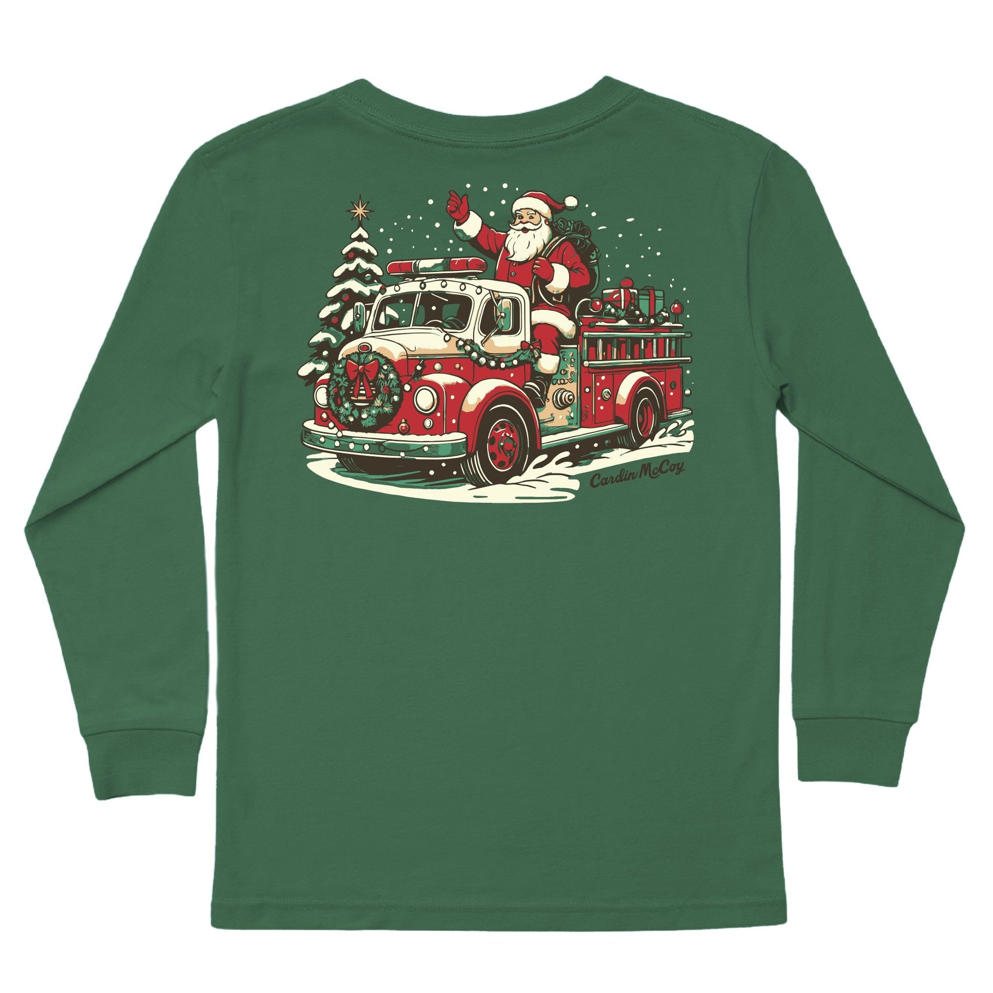 Kids' Fire Truck Santa Long-Sleeve Tee Long Sleeve T-Shirt Cardin McCoy Dark Olive XXS (2/3) Pocket
