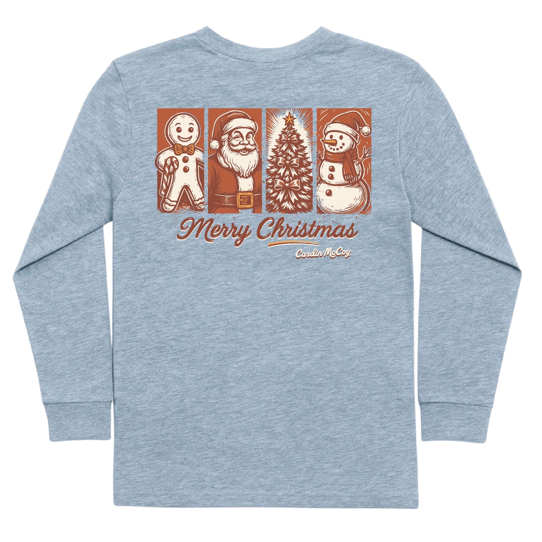 Kids' Merry Christmas Grid Long-Sleeve Tee Long Sleeve T-Shirt Cardin McCoy Heather Gray XXS (2/3) Pocket