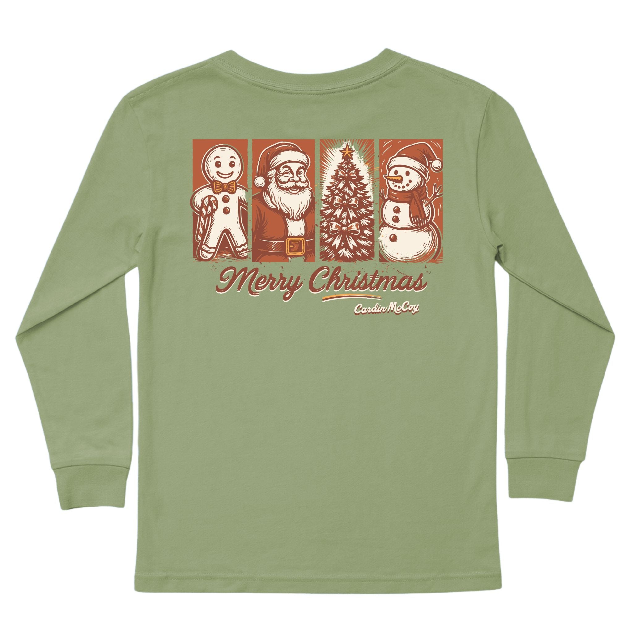 Kids' Merry Christmas Grid Long-Sleeve Tee Long Sleeve T-Shirt Cardin McCoy Light Olive XXS (2/3) Pocket