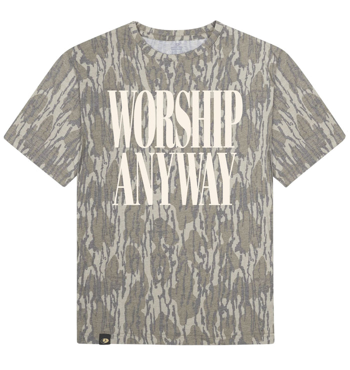 Youth Worship Anyway Mossy Oak Bottomland Washed Out Short-Sleeve Tee