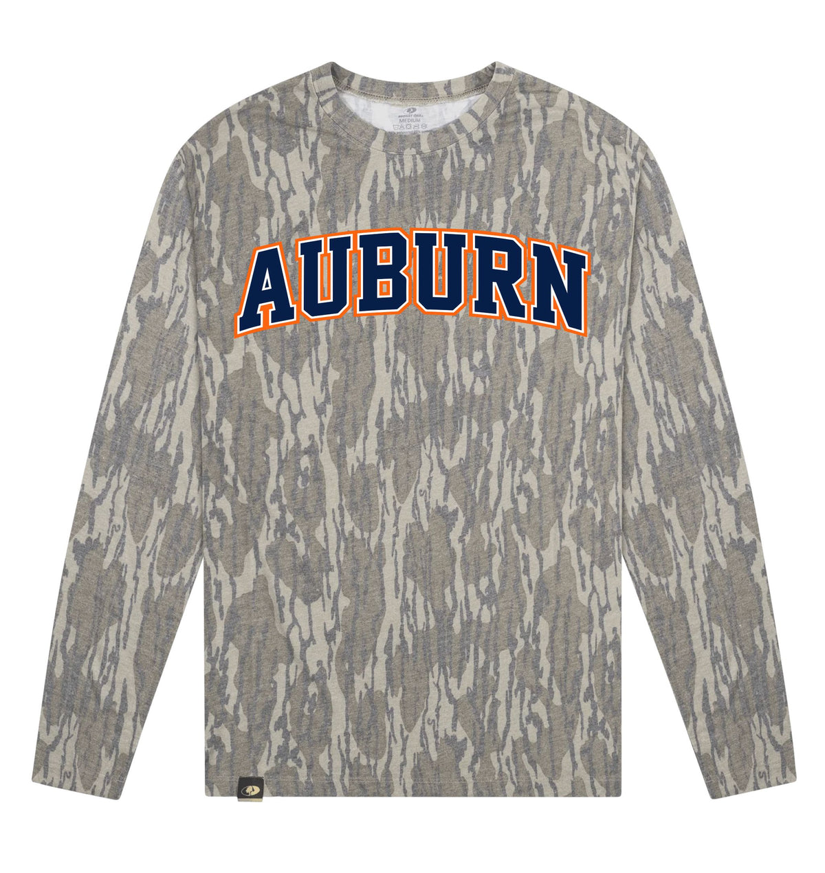 Adult Auburn Mossy Oak Bottomland Washed Out Long-Sleeve Tee Long Sleeve T-Shirt Mossy Oak Original Bottomland Adult Small Pocket