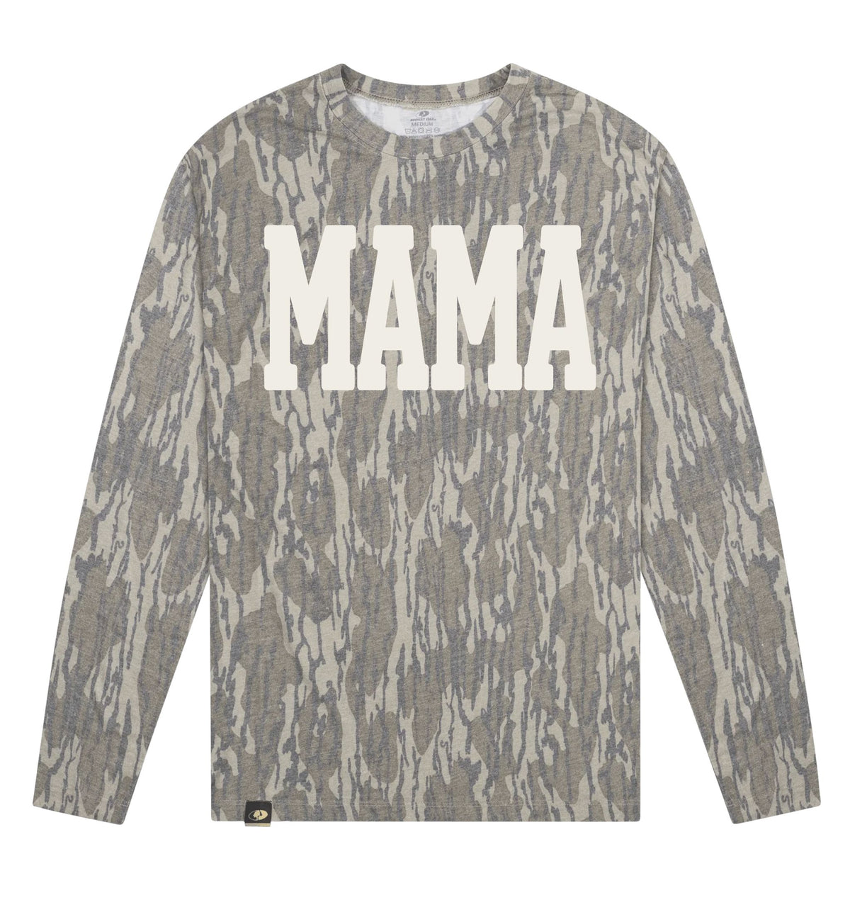 Adult Mama Mossy Oak Bottomland Washed Out Long-Sleeve Tee Long Sleeve T-Shirt Mossy Oak Original Bottomland Adult Small Pocket