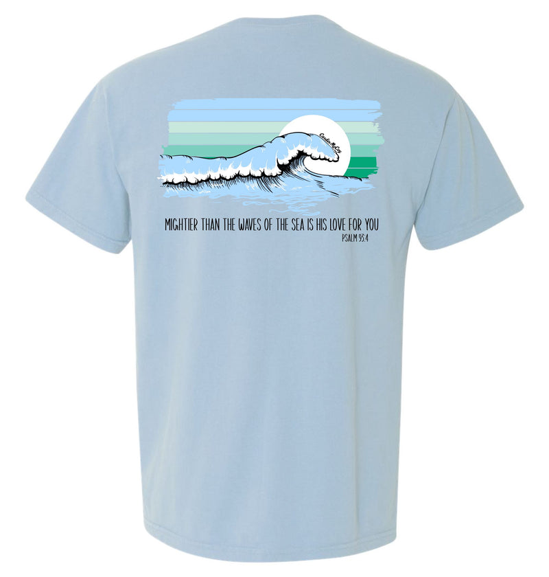Adult Mightier Than the Waves Short Sleeve Pocket Tee Short Sleeve T-Shirt Comfort Colors Chambray S Pocket