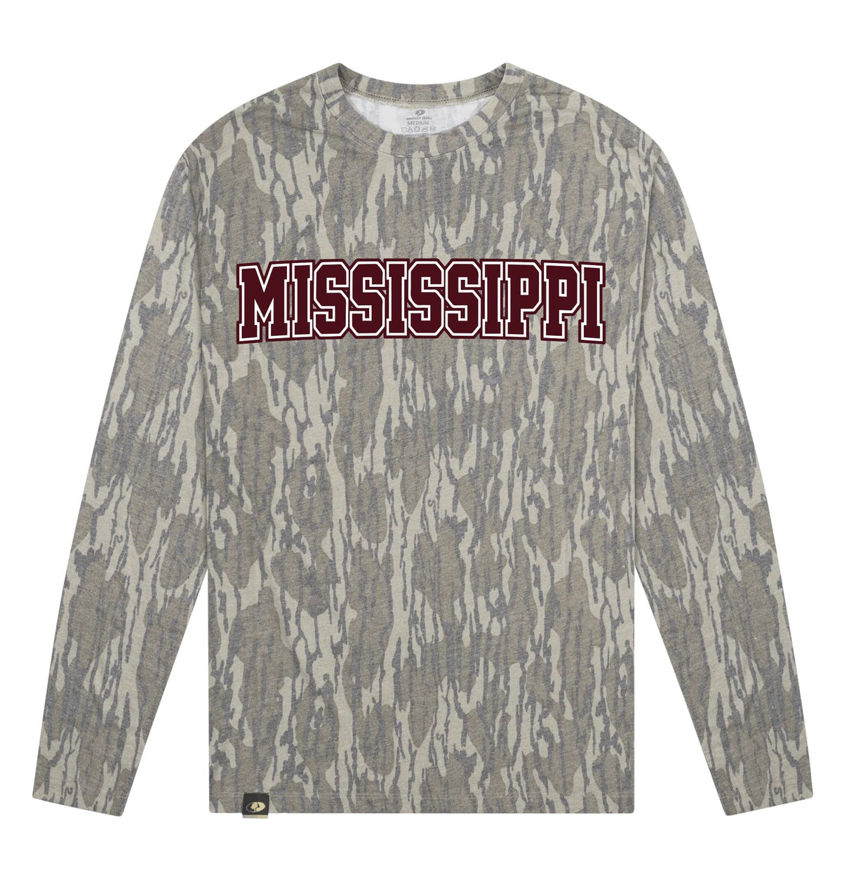 Adult Mississippi Mossy Oak Bottomland Washed Out Long-Sleeve Tee Long Sleeve T-Shirt Mossy Oak Original Bottomland Adult Small Pocket