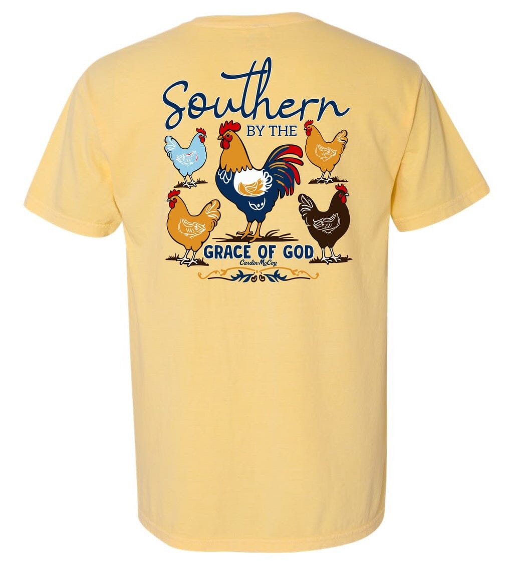 Adult Southern by the Grace of God Short Sleeve Pocket Tee Short Sleeve T-Shirt Comfort Colors Butter S Pocket