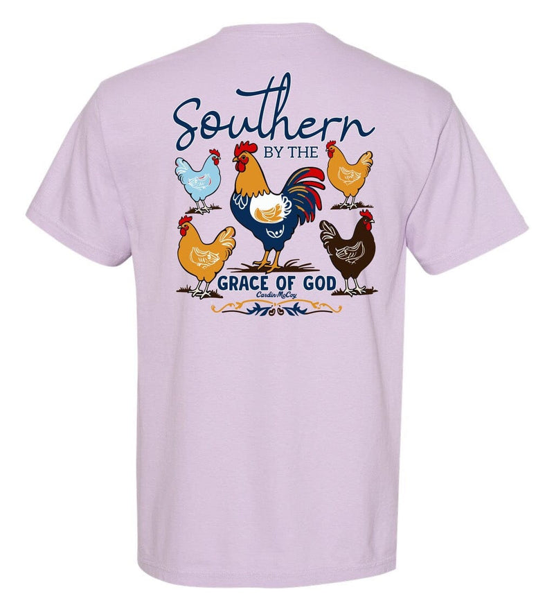 Adult Southern by the Grace of God Short Sleeve Pocket Tee Short Sleeve T-Shirt Comfort Colors Orchid S Pocket