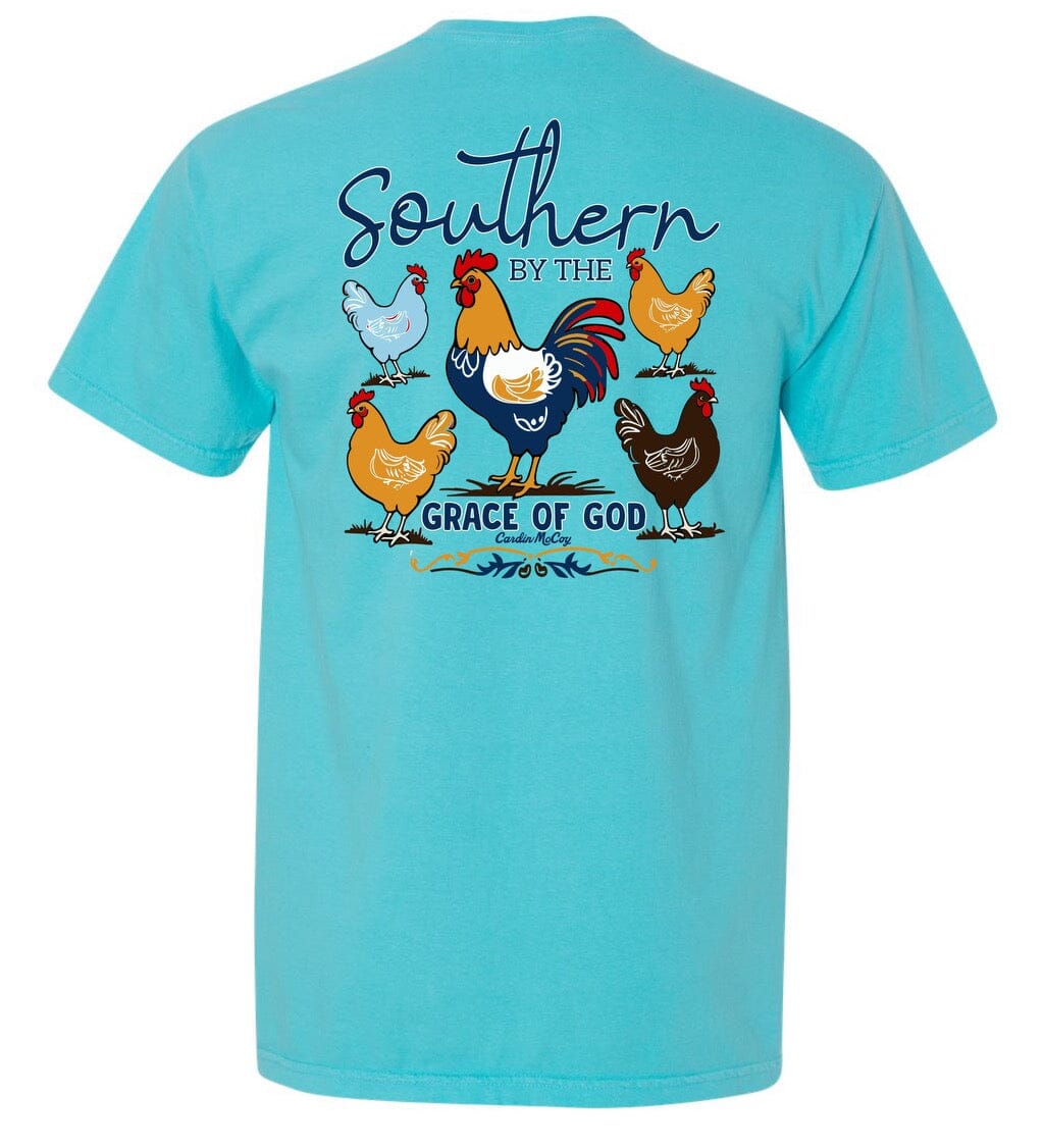Adult Southern by the Grace of God Short Sleeve Pocket Tee Short Sleeve T-Shirt Comfort Colors Sapphire S Pocket