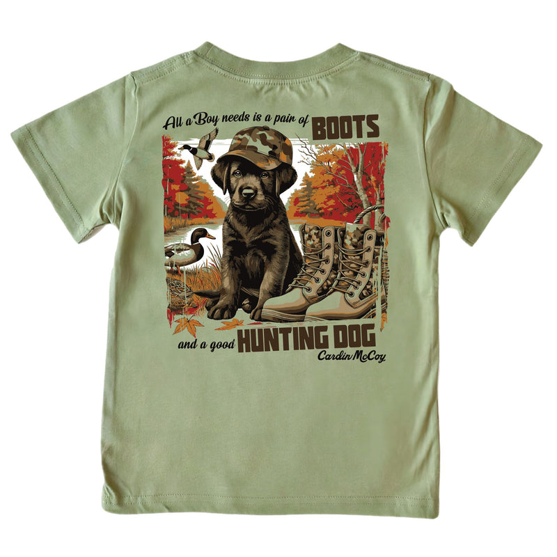 Boys' A Good Hunting Dog Short-Sleeve Tee Short Sleeve T-Shirt Cardin McCoy Light Olive XXS (2/3) No Pocket