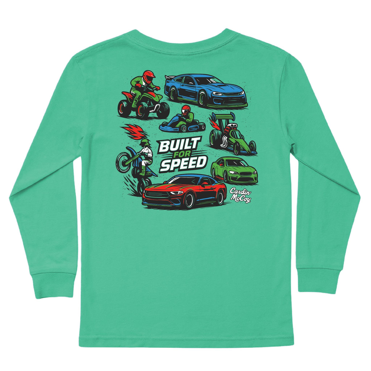 Boys' Built For Speed Long-Sleeve Tee Long Sleeve T-Shirt Cardin McCoy Green XXS (2/3) Pocket