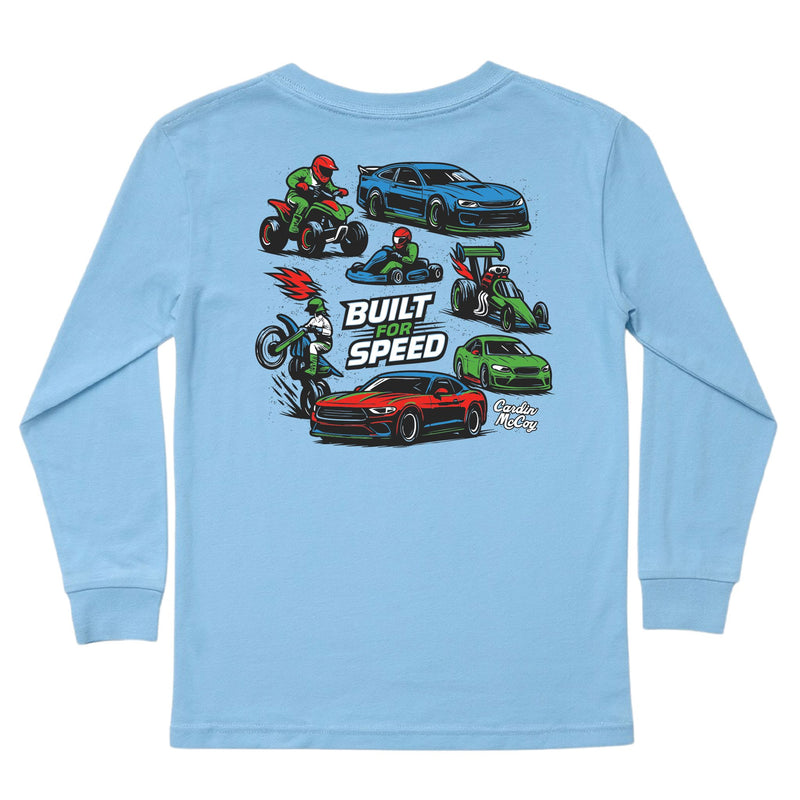 Boys' Built For Speed Long-Sleeve Tee Long Sleeve T-Shirt Cardin McCoy Light Blue XXS (2/3) Pocket