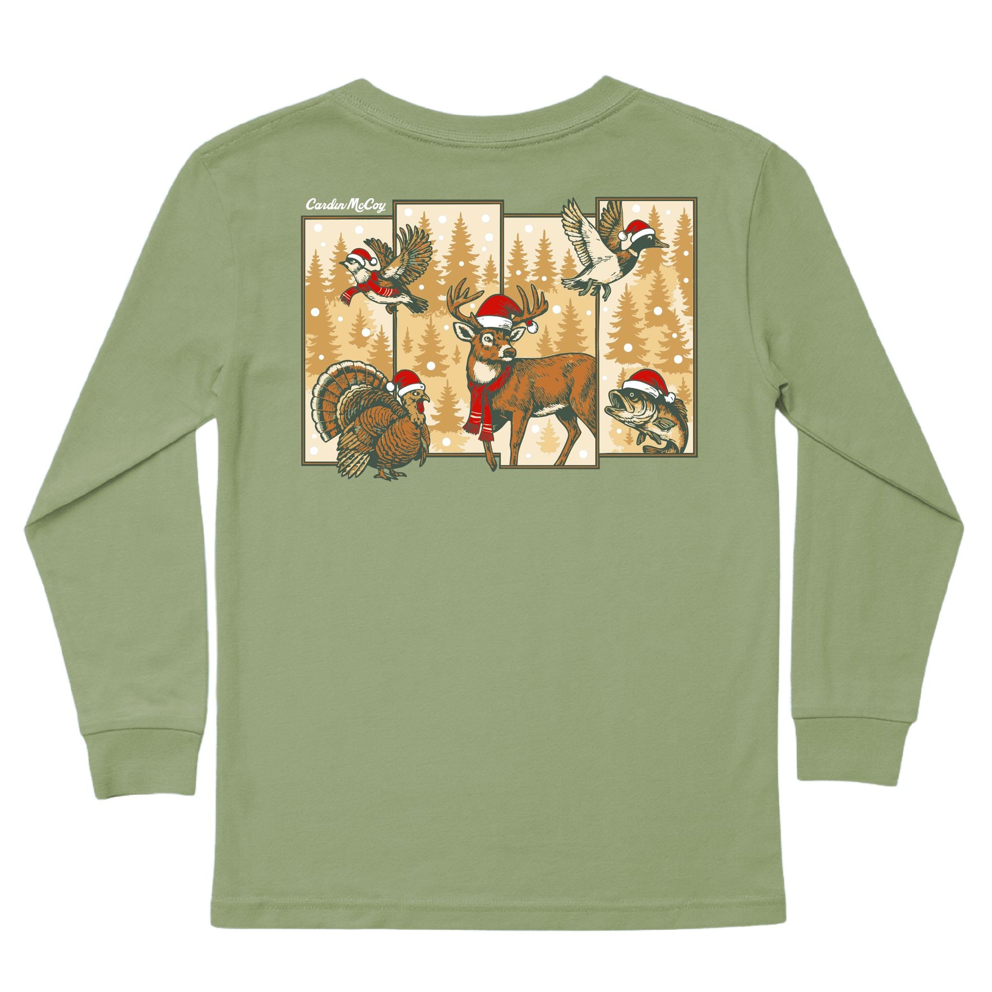 Boys' Christmas Hunting Grid Long-Sleeve Tee Long Sleeve T-Shirt Cardin McCoy Light Olive XXS (2/3) Pocket
