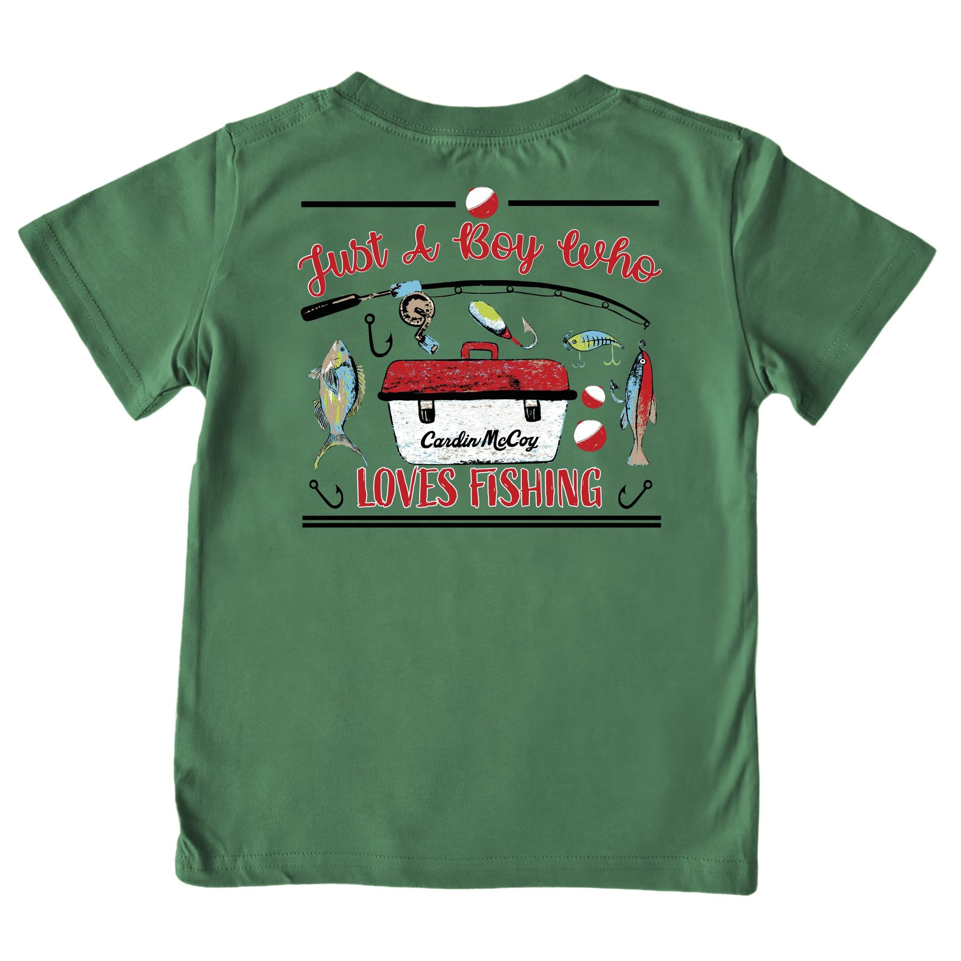 Boys' Just A Boy Who Loves Fishing Short-Sleeve Tee Short Sleeve T-Shirt Cardin McCoy Dark Olive XXS (2/3) Pocket