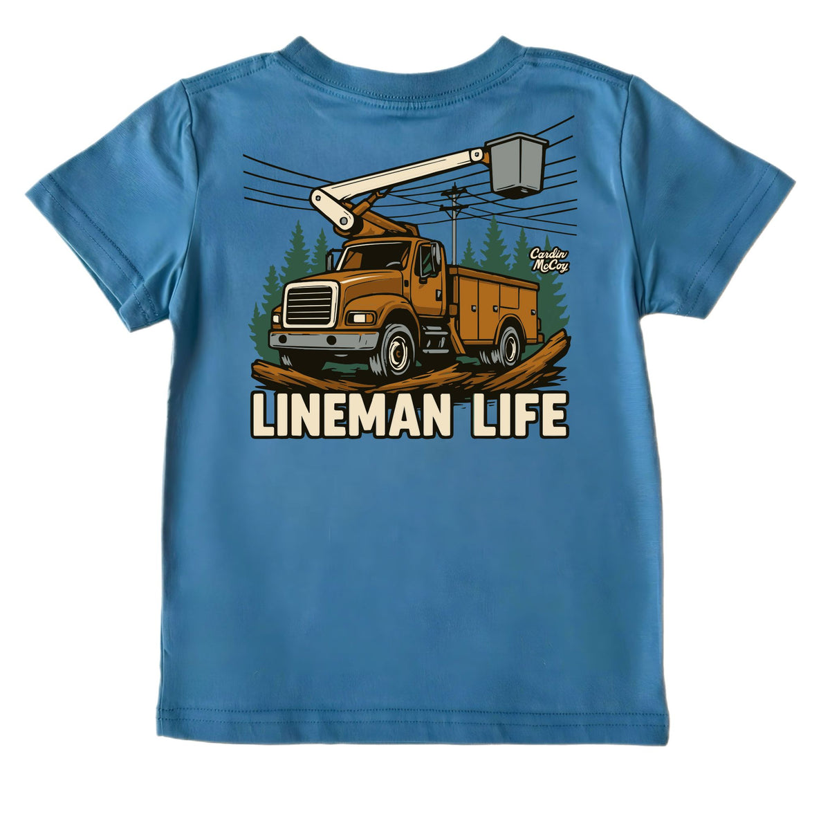 Boys' Lineman Life Short-Sleeve Tee Short Sleeve T-Shirt Cardin McCoy Blue XXS (2/3) No Pocket