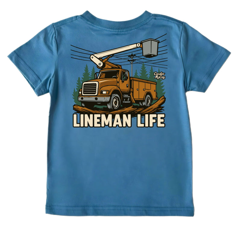 Boys' Lineman Life Short-Sleeve Tee Short Sleeve T-Shirt Cardin McCoy Blue XXS (2/3) No Pocket
