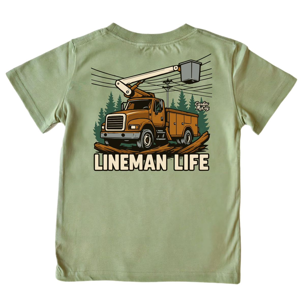 Boys' Lineman Life Short-Sleeve Tee Short Sleeve T-Shirt Cardin McCoy Light Olive XXS (2/3) No Pocket