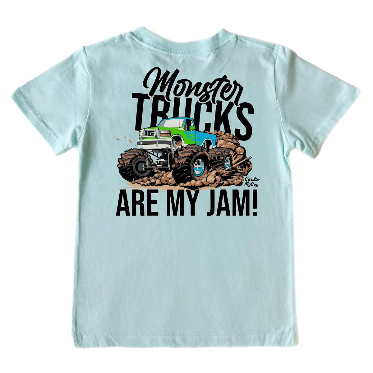 Boys' Monster Trucks Are My Jam Short-Sleeve Tee Short Sleeve T-Shirt Cardin McCoy Blue Mint XXS (2/3) No Pocket