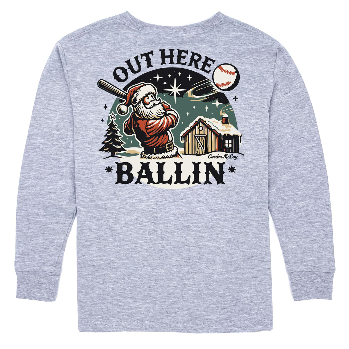 Boys' Out Here Ballin' Long-Sleeve Tee Long Sleeve T-Shirt Cardin McCoy Heather Gray XXS (2/3) Pocket