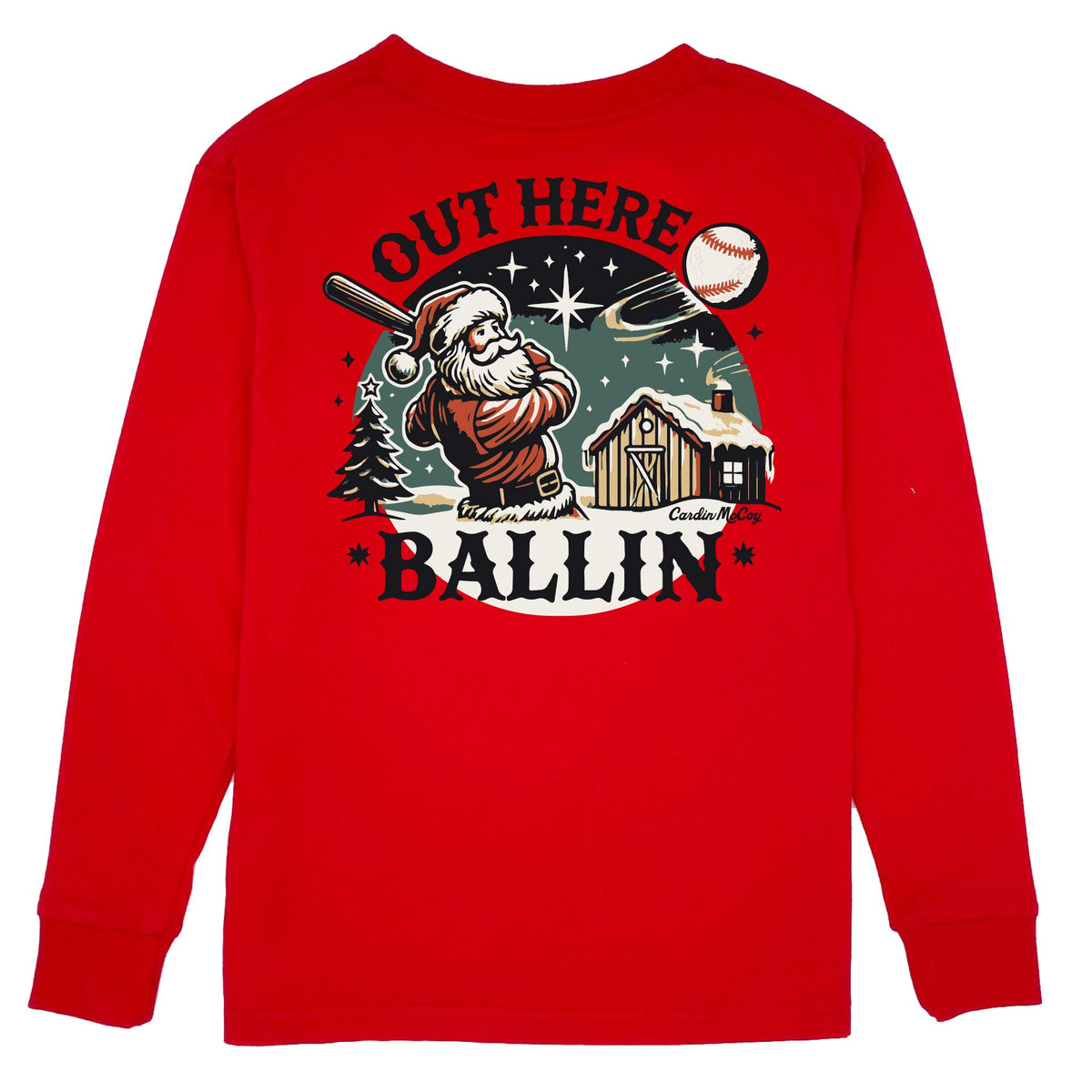 Boys' Out Here Ballin' Long-Sleeve Tee Long Sleeve T-Shirt Cardin McCoy Red XXS (2/3) Pocket