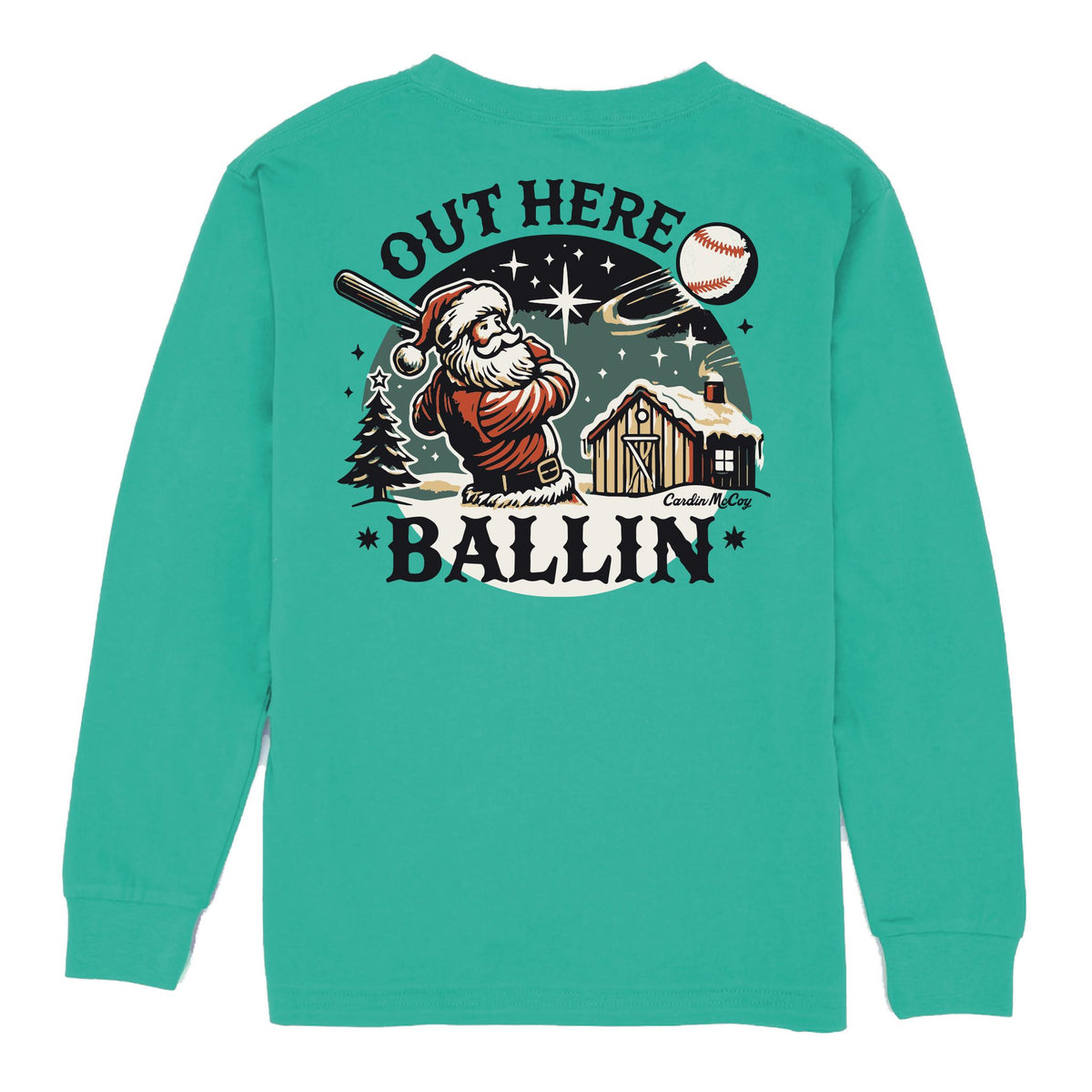 Boys' Out Here Ballin' Long-Sleeve Tee Long Sleeve T-Shirt Cardin McCoy Teal XXS (2/3) Pocket