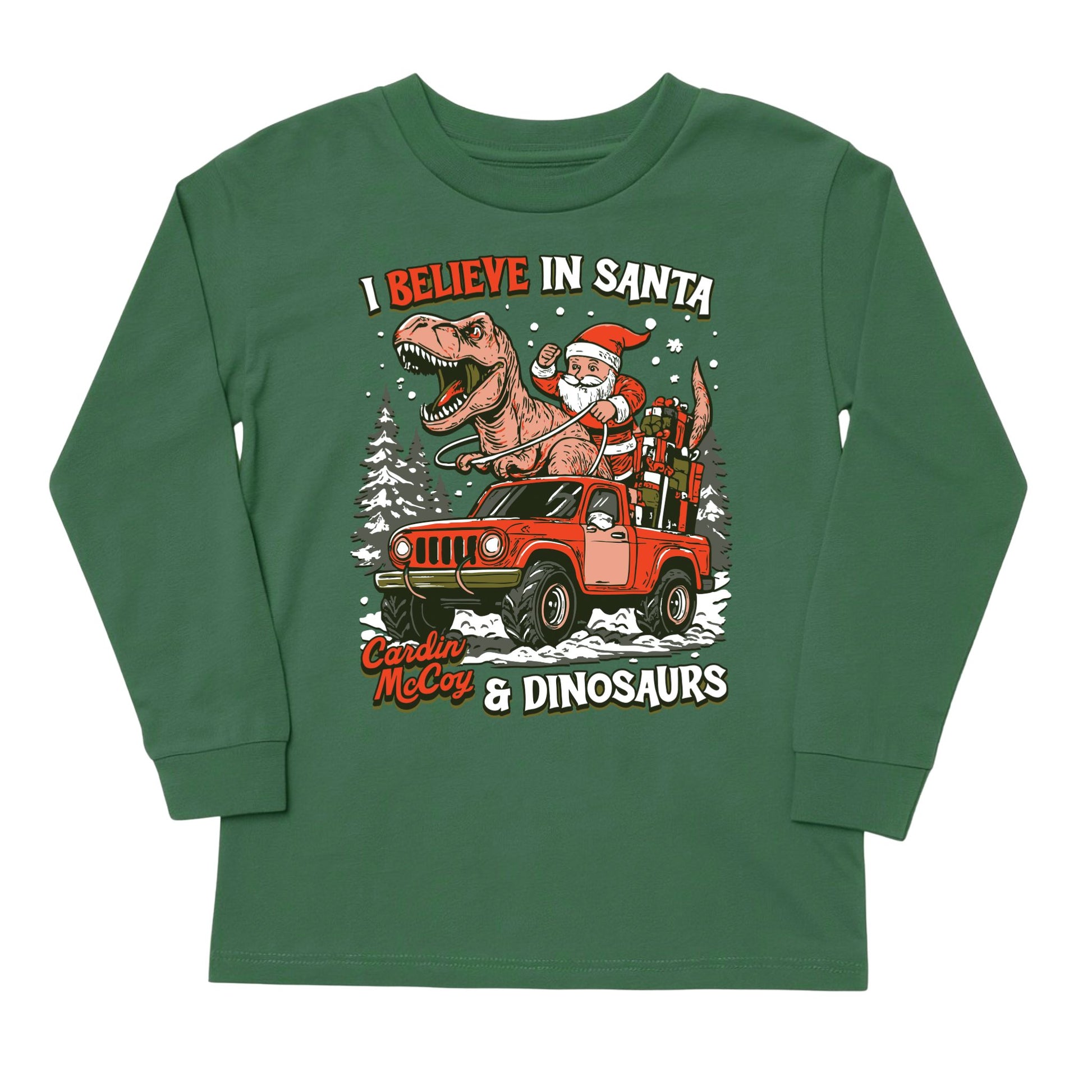 Boys' Santa & Dinosaurs Front Long-Sleeve Tee Long Sleeve T-Shirt Cardin McCoy Dark Olive XXS (2/3) No Pocket