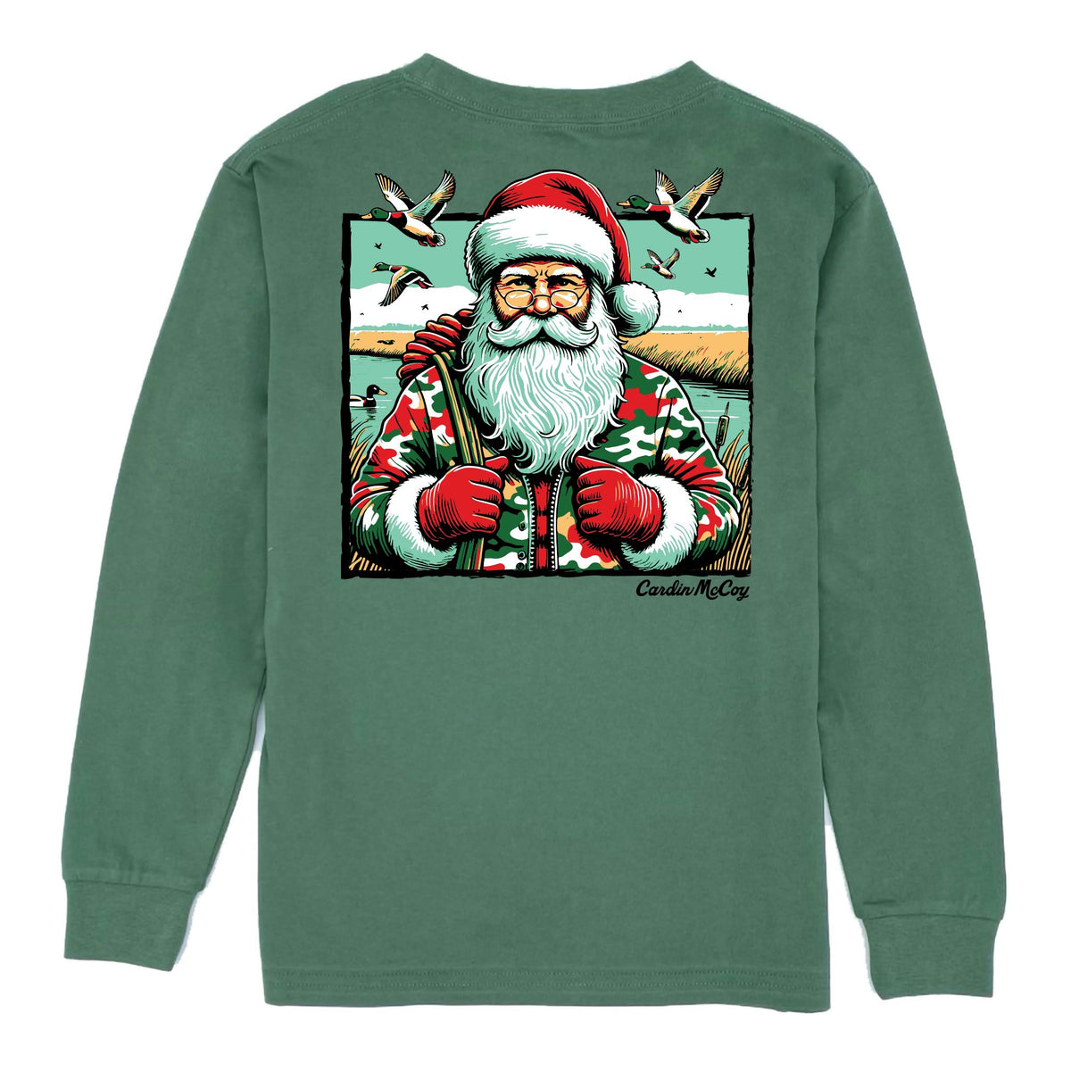 Boys' Santa Duck Hunter Long-Sleeve Tee Long Sleeve T-Shirt Cardin McCoy Dark Olive XXS (2/3) No Pocket