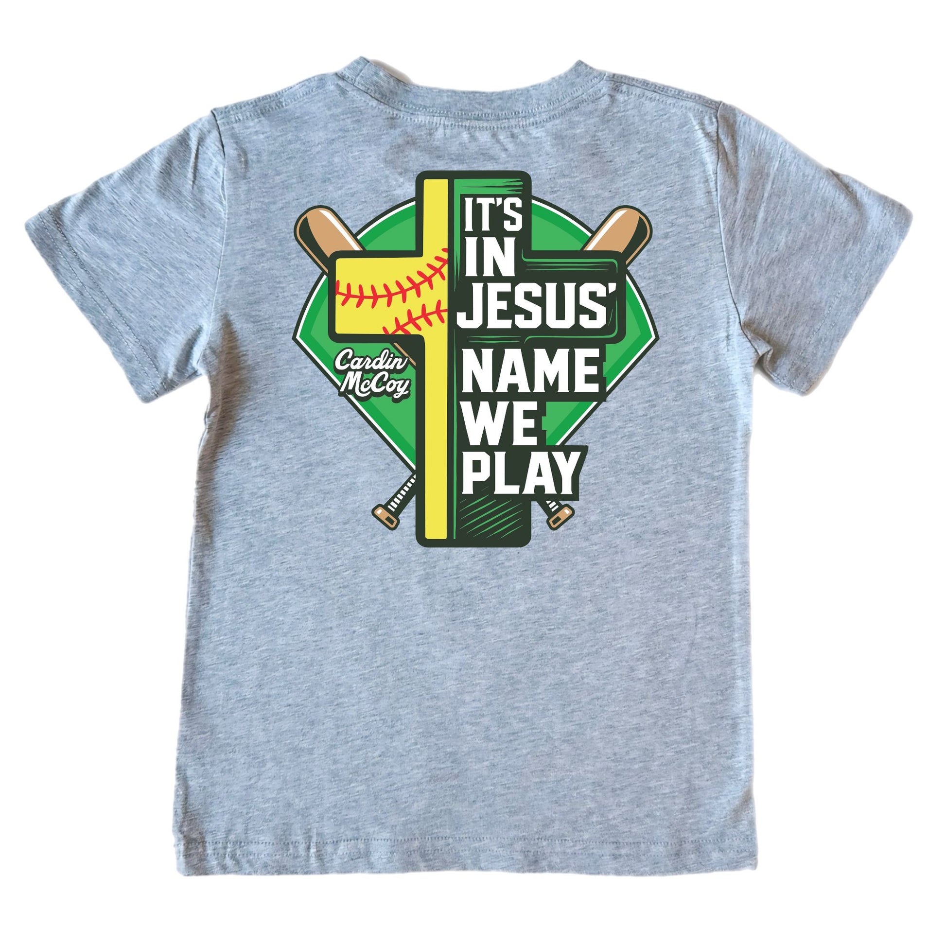 Girls' In Jesus Name Softball Short-Sleeve Tee Short Sleeve T-Shirt Cardin McCoy Heather Gray XXS (2/3) Pocket
