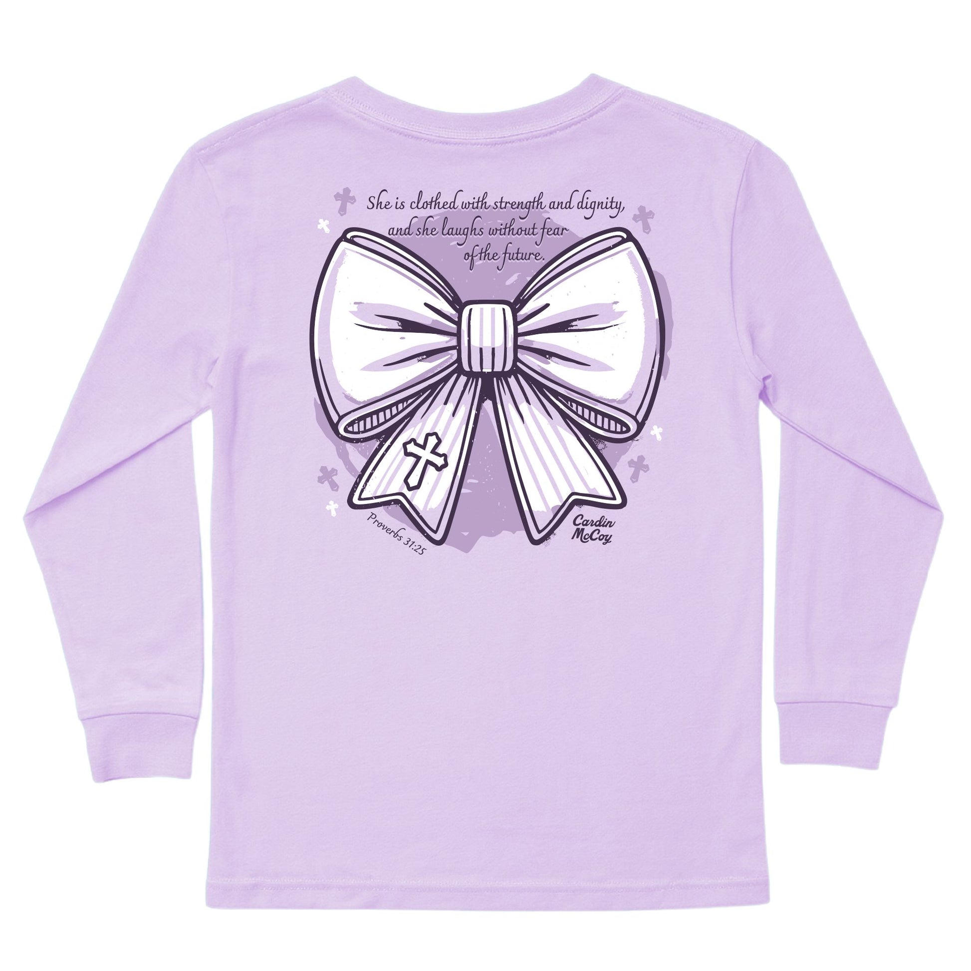 Girls' Strength And Dignity Long-Sleeve Tee Long Sleeve T-Shirt Cardin McCoy Lavender XXS (2/3) Pocket