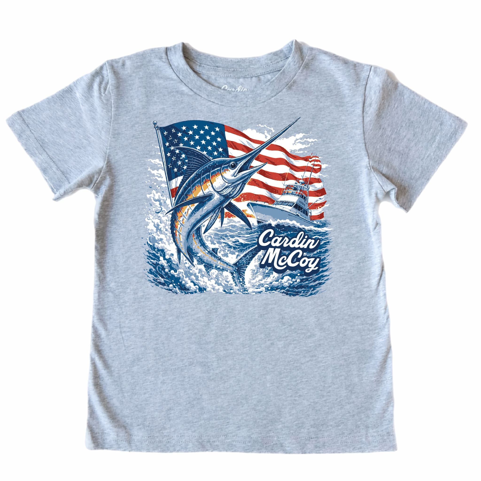 Kids' American Marlin Front Short-Sleeve Tee Short Sleeve T-Shirt Cardin McCoy Heather Gray XXS (2/3) Front
