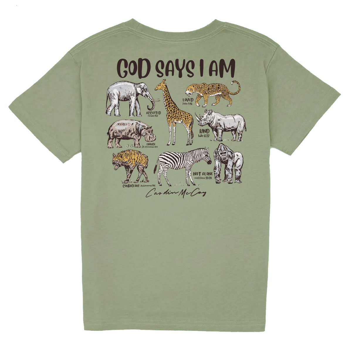 Kids' Animals God Says I Am Short Sleeve Pocket Tee Short Sleeve T-Shirt Cardin McCoy Light Olive XXS (2/3) 