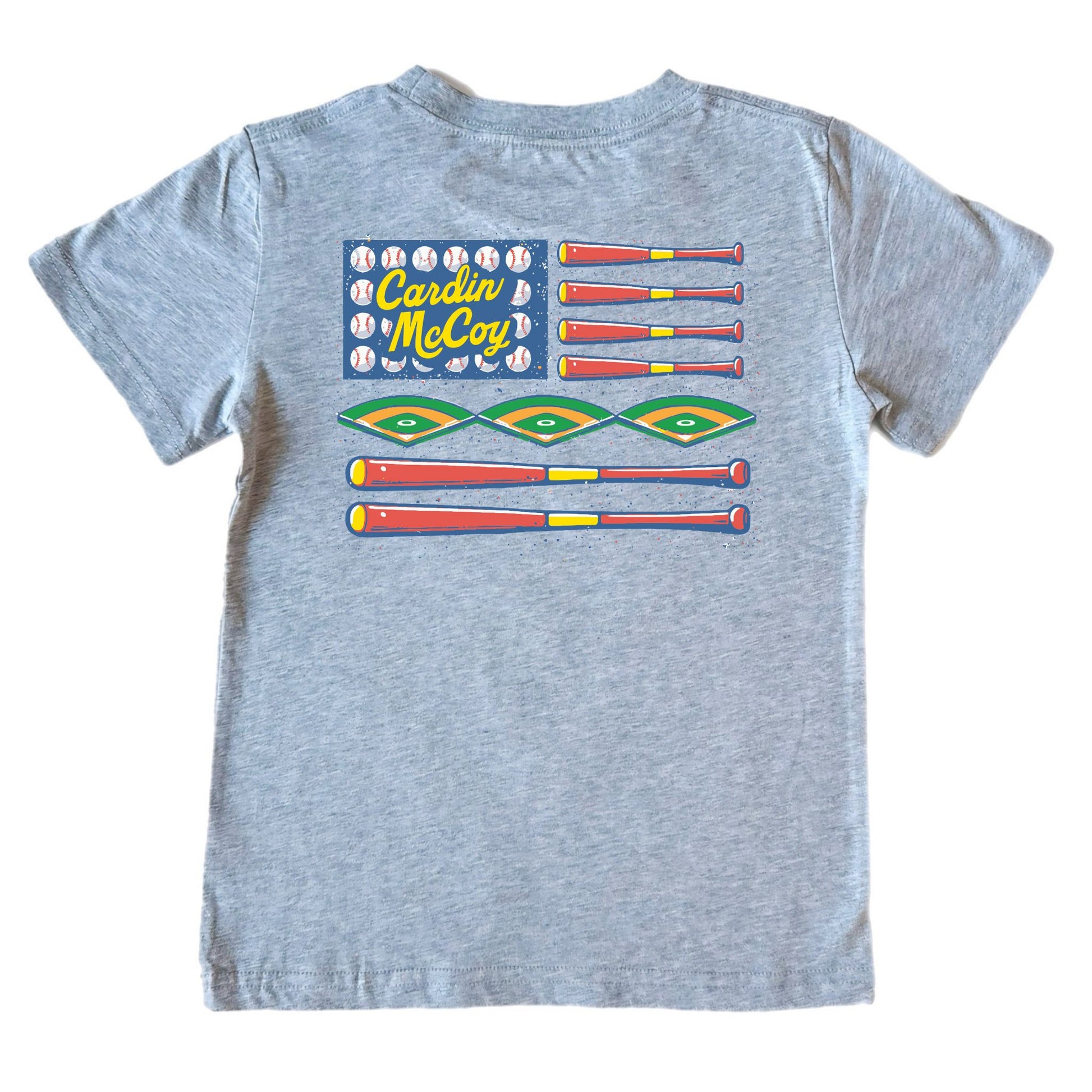 Kids' Baseball Flag Short-Sleeve Tee Short Sleeve T-Shirt Cardin McCoy Heather Gray XXS (2/3) Pocket