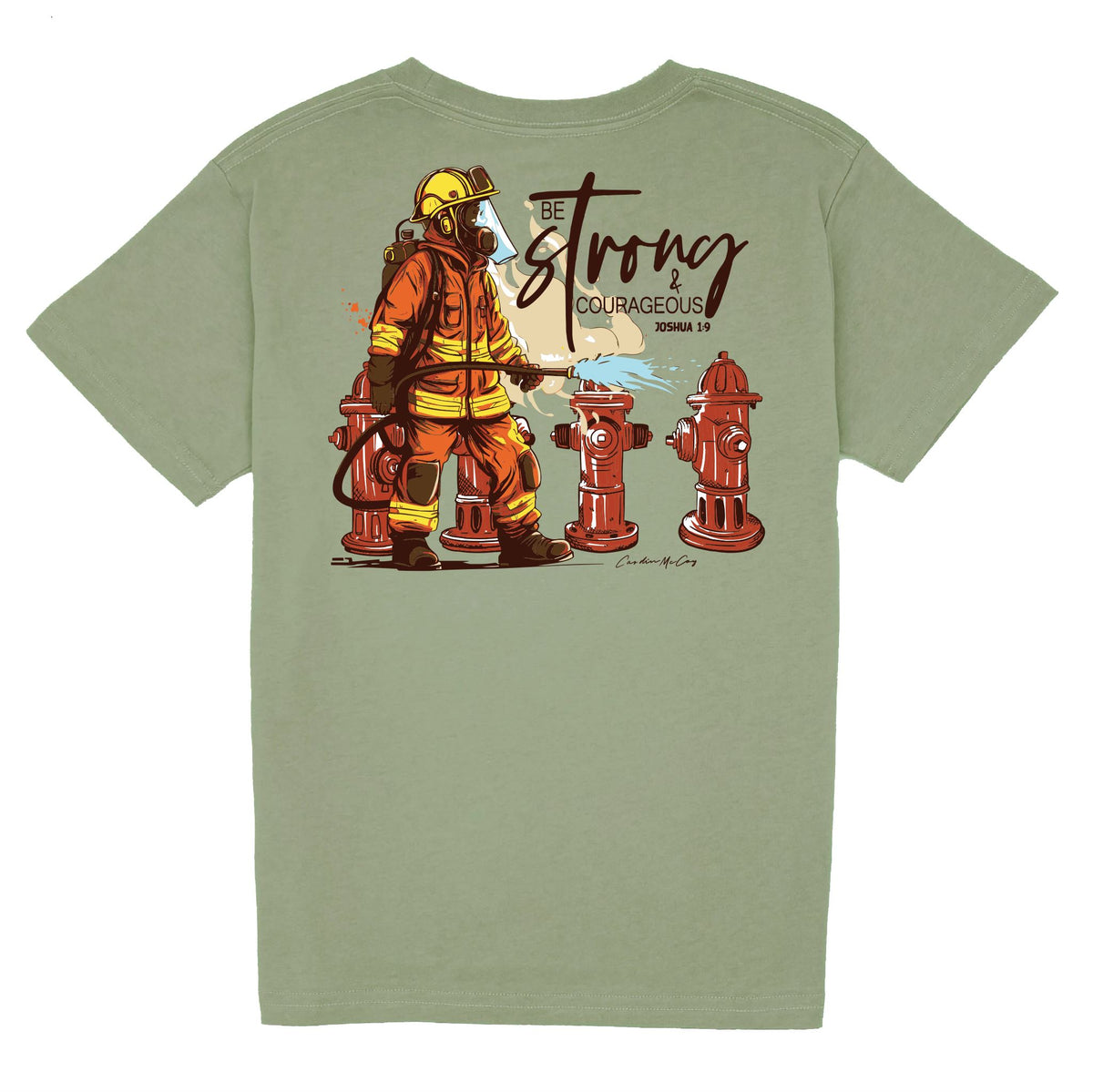 Kids' Be Strong Firefighter Short Sleeve Pocket Tee Short Sleeve T-Shirt Cardin McCoy Light Olive XXS (2/3) 