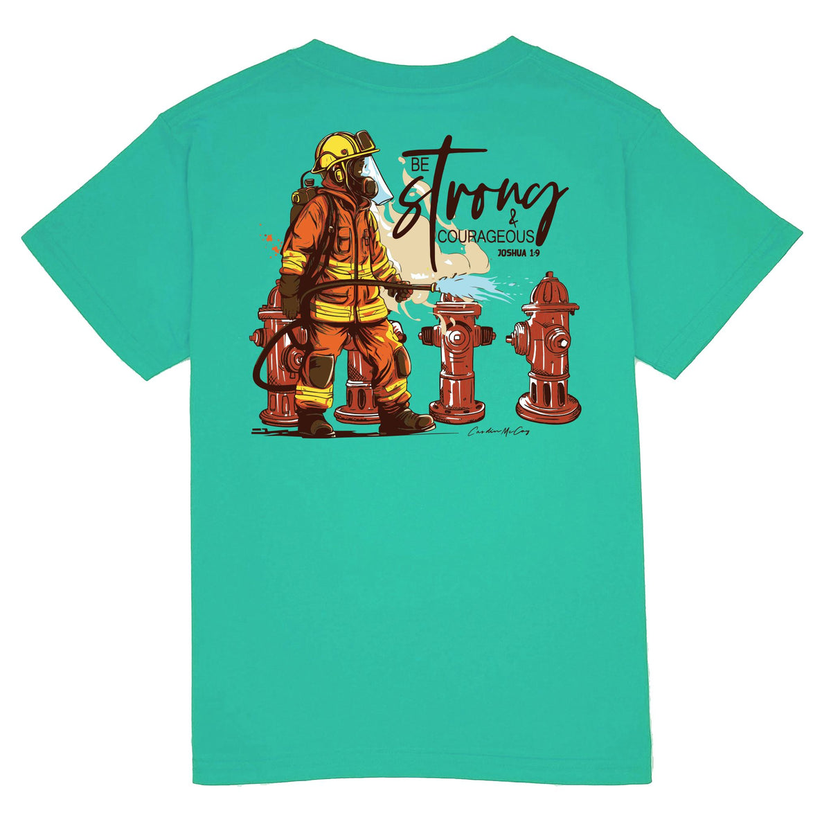 Kids' Be Strong Firefighter Short Sleeve Pocket Tee Short Sleeve T-Shirt Cardin McCoy Teal XXS (2/3) 