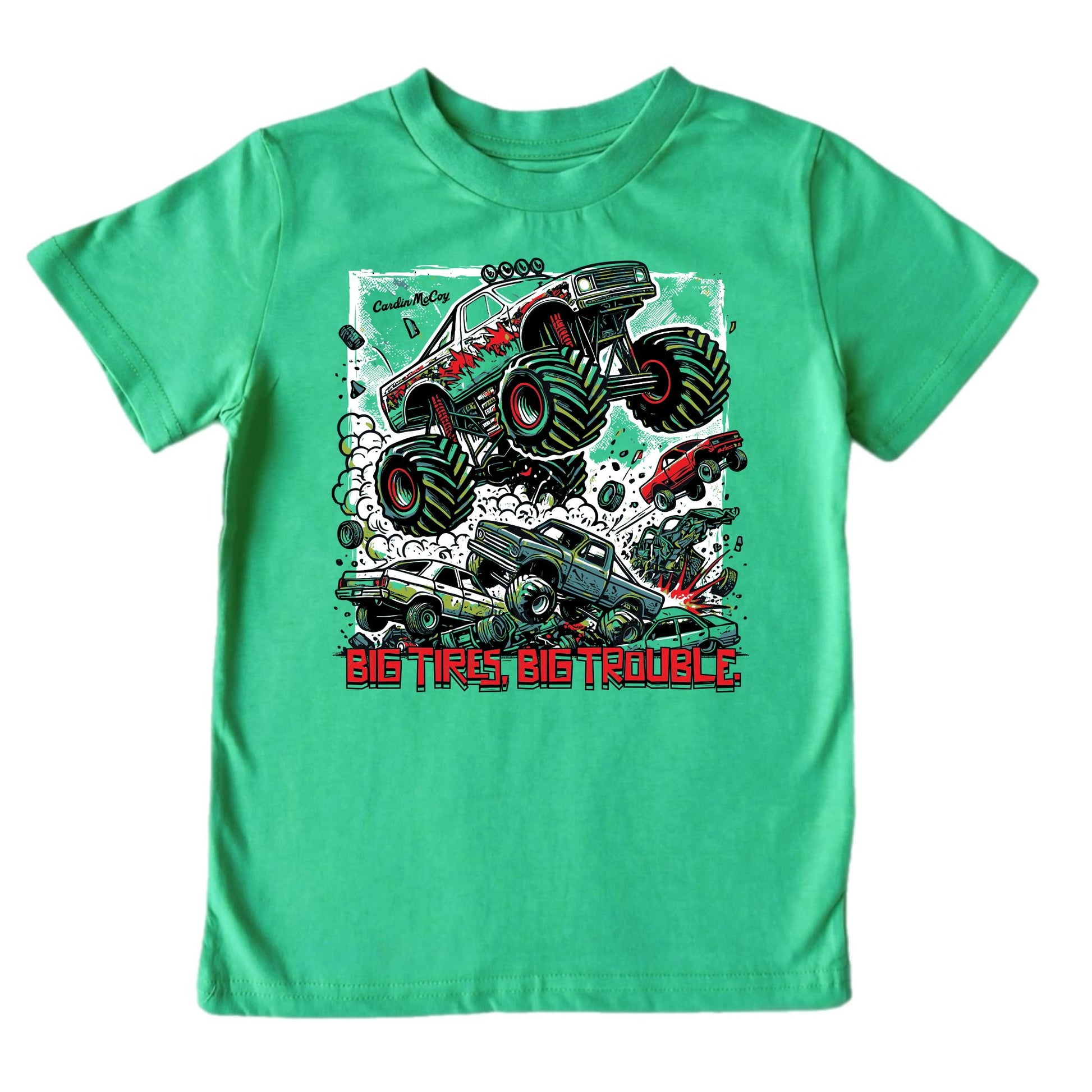 Kids' Big Tires Front Short-Sleeve Tee Short Sleeve T-Shirt Cardin McCoy Green XXS (2/3) No Pocket
