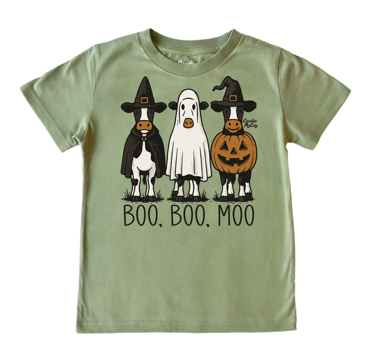 Kids' Boo, Boo, Moo Front Short-Sleeve Tee Short Sleeve T-Shirt Cardin McCoy Light Olive XXS (2/3) No Pocket
