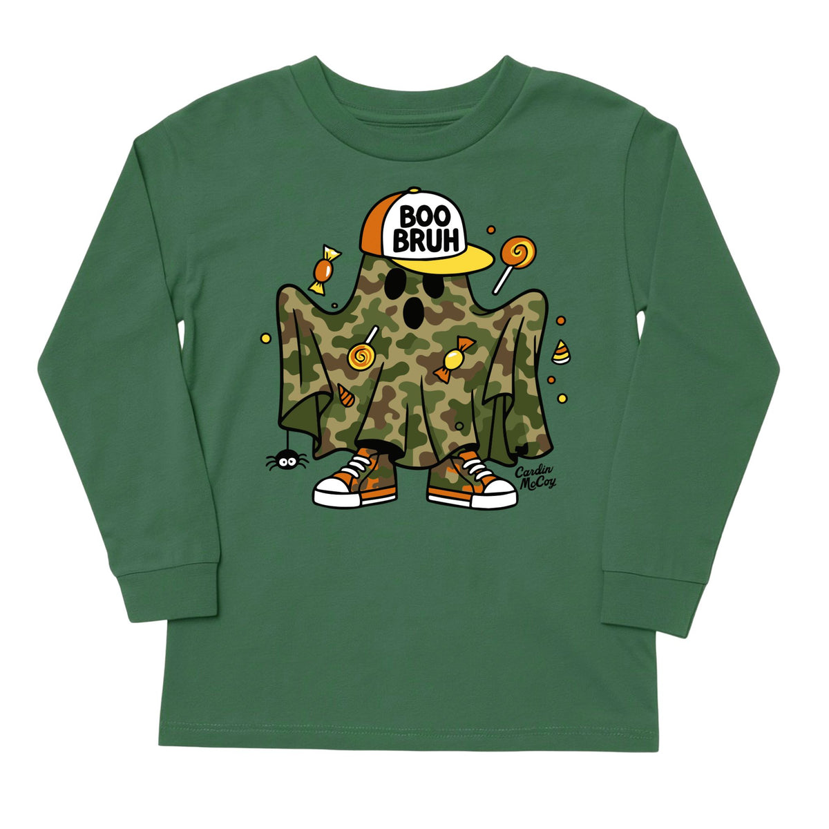 Kids' Boo Bruh Front Long-Sleeve Tee Long Sleeve T-Shirt Cardin McCoy Dark Olive XXS (2/3) Front Design