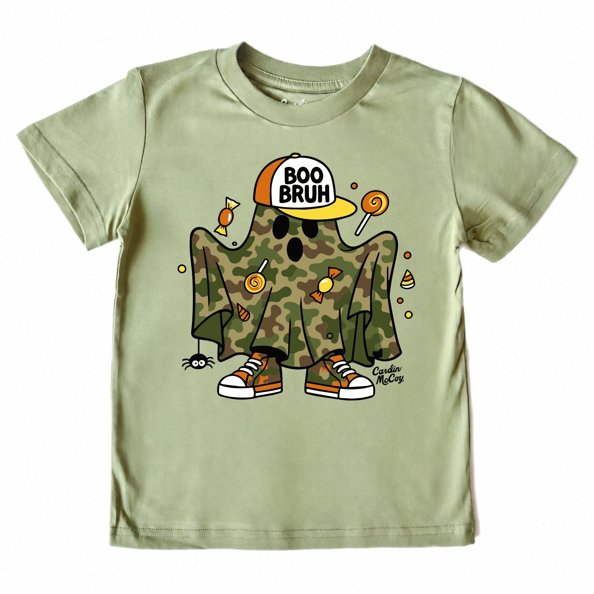Kids' Boo Bruh Front Short-Sleeve Tee Short Sleeve T-Shirt Cardin McCoy Light Olive XXS (2/3) Front