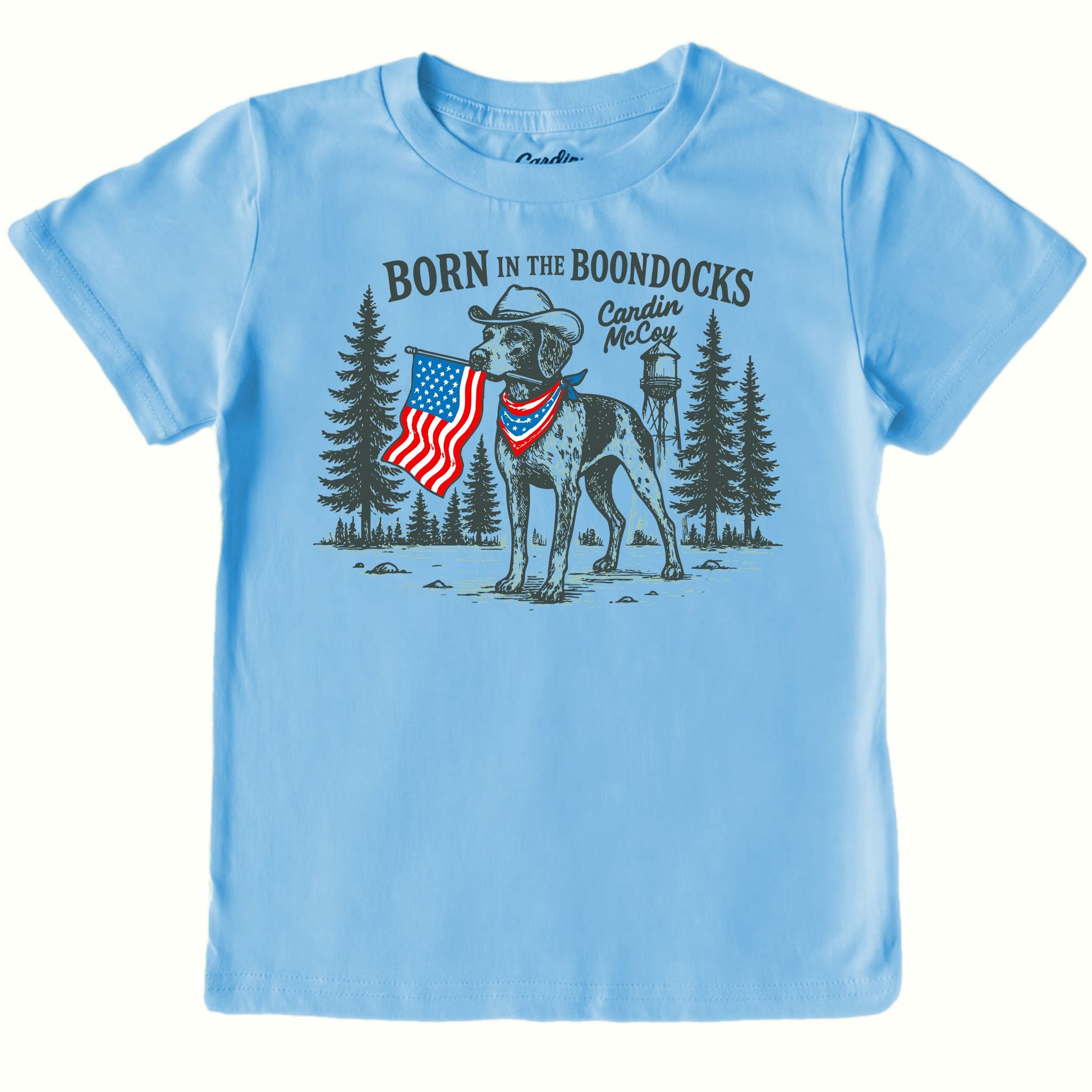 Kids' Born in the Boondocks Front Short-Sleeve Tee Short Sleeve T-Shirt Cardin McCoy Light Blue XXS (2/3) No Pocket