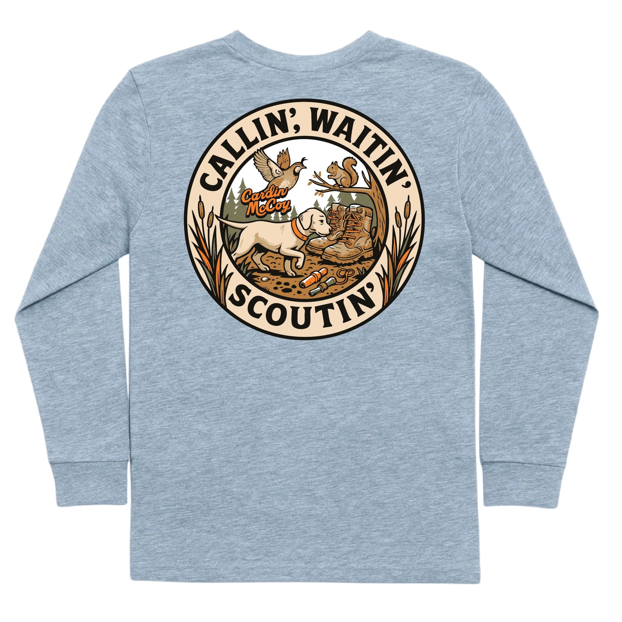 Kids' Callin' Waitin' Scoutin' Long-Sleeve Tee Long Sleeve T-Shirt Cardin McCoy Heather Gray XXS (2/3) Pocket