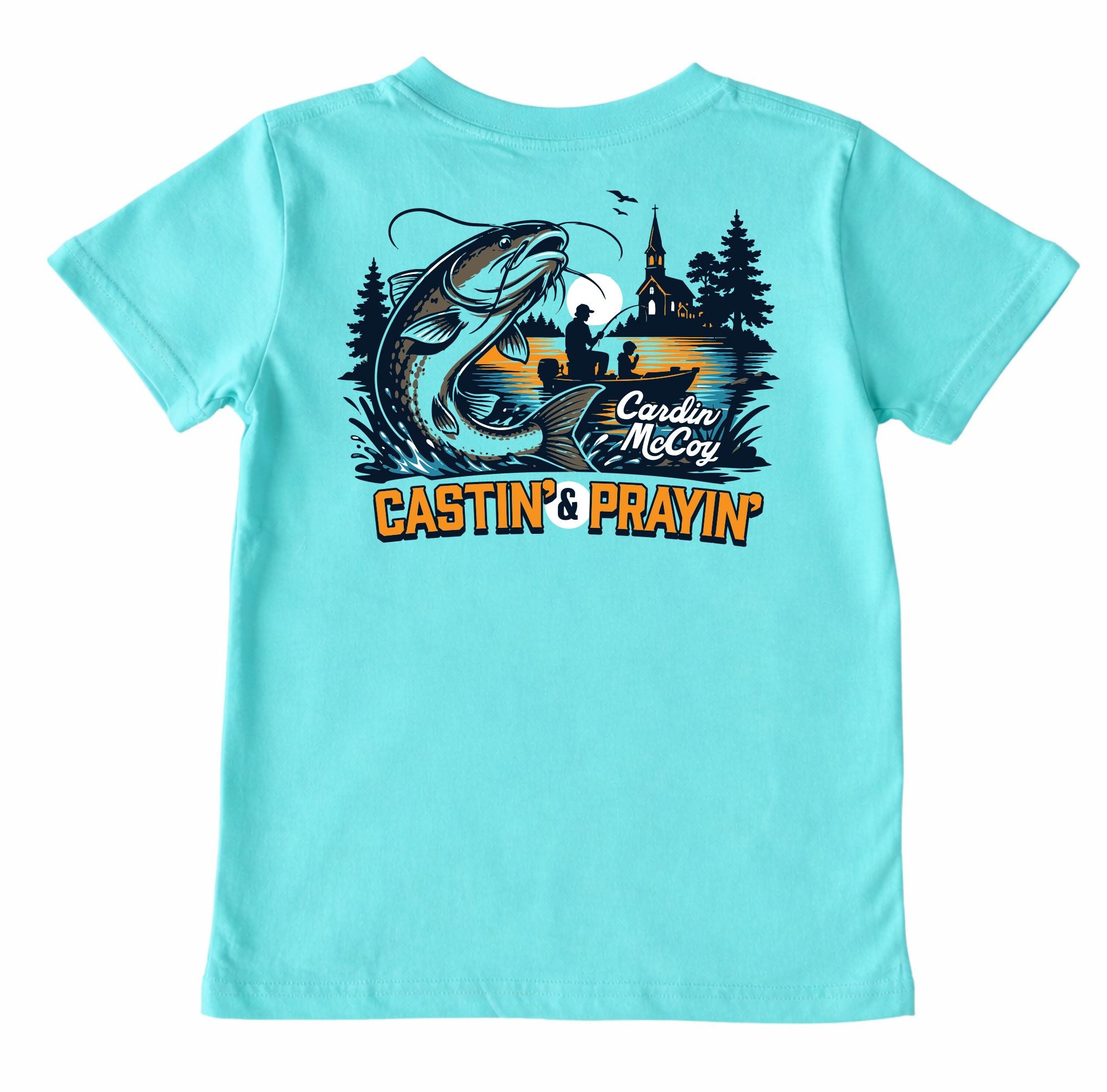 Kids' Castin and Prayin Short-Sleeve Tee Short Sleeve T-Shirt Cardin McCoy Teal XXS (2/3) Pocket