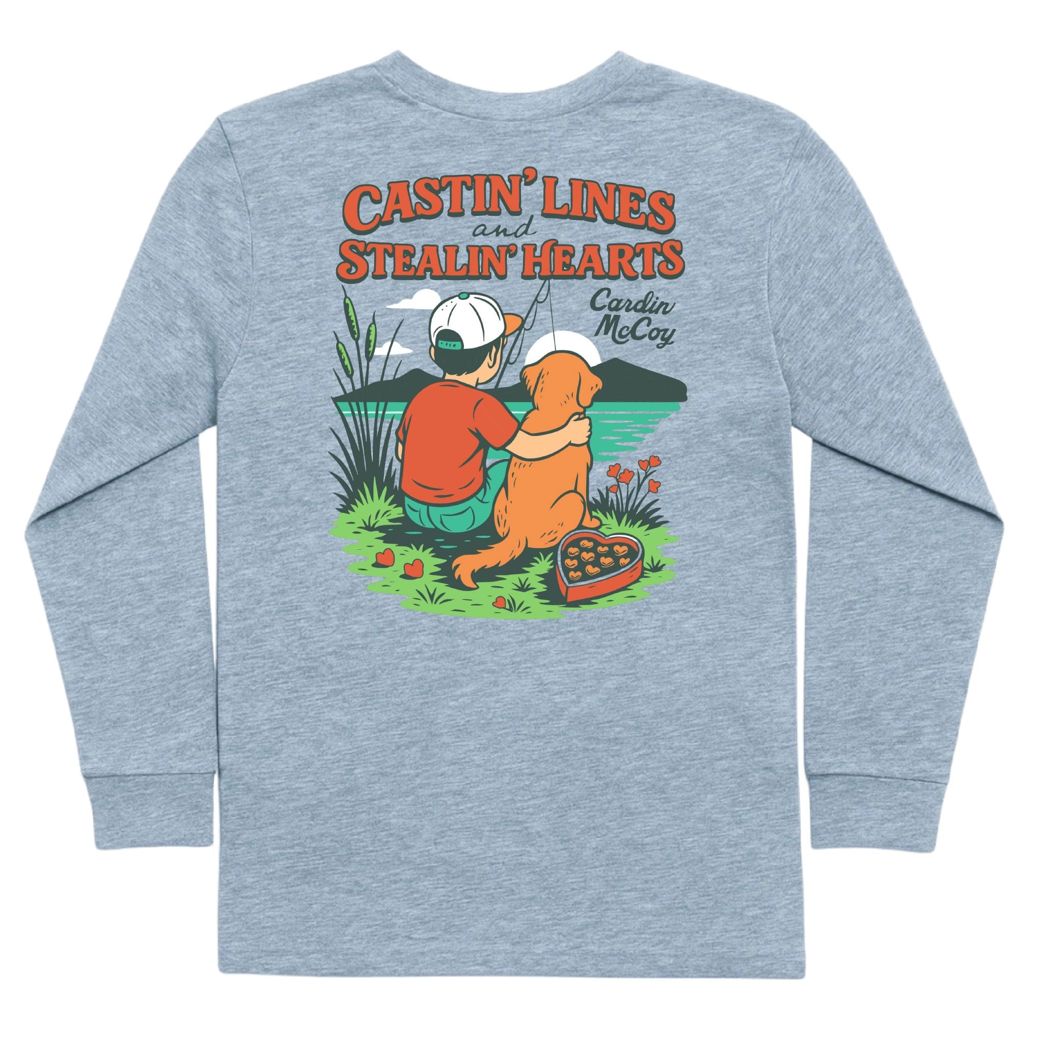 Kids' Castin’ Lines & Stealing Hearts Long-Sleeve Tee Long Sleeve T-Shirt Cardin McCoy Heather Gray XXS (2/3) Pocket