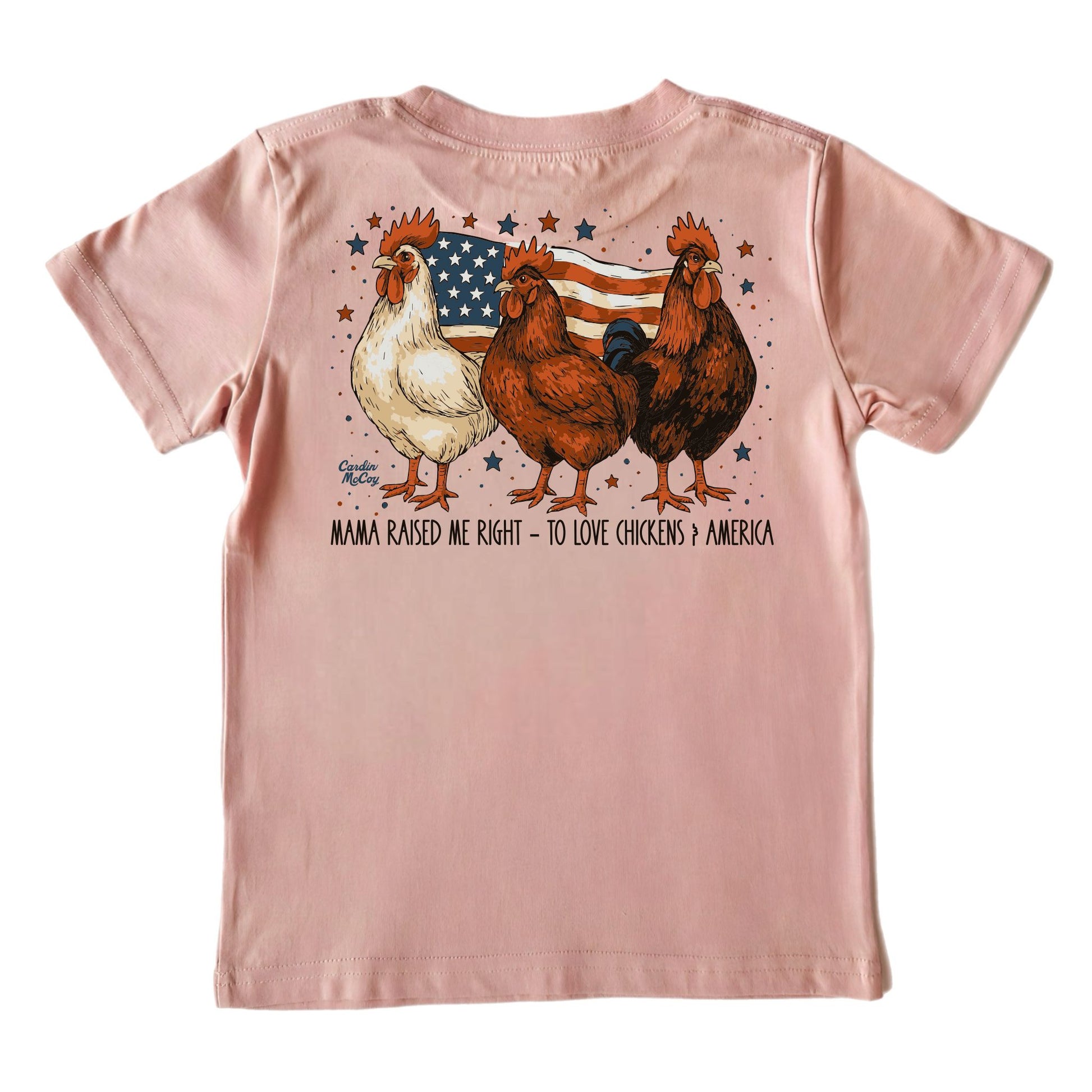 Kids' Chickens & America Short-Sleeve Tee Short Sleeve T-Shirt Cardin McCoy Rose Tan XXS (2/3) Pocket