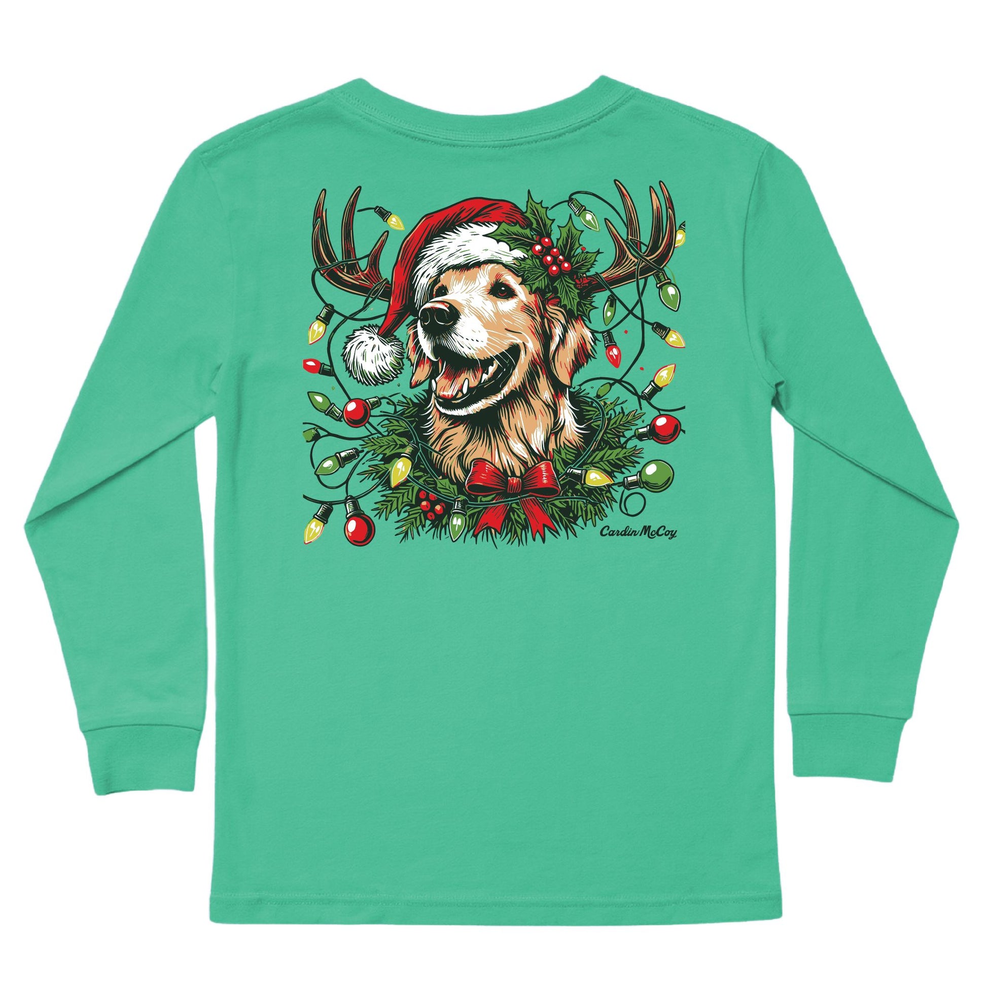 Kids' Christmas Dog Long-Sleeve Tee Long Sleeve T-Shirt Cardin McCoy Green XXS (2/3) Pocket