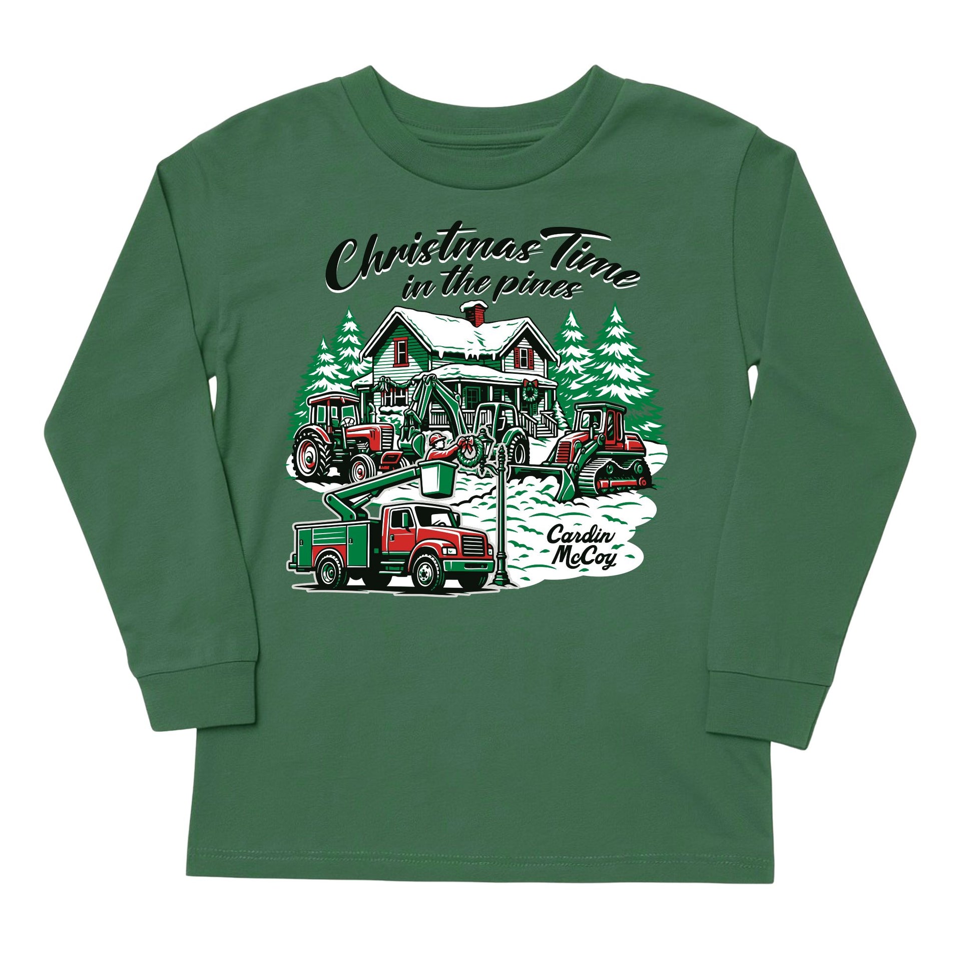 Kids' Christmas Time Front Long-Sleeve Tee Long Sleeve T-Shirt Cardin McCoy Dark Olive XXS (2/3) No Pocket