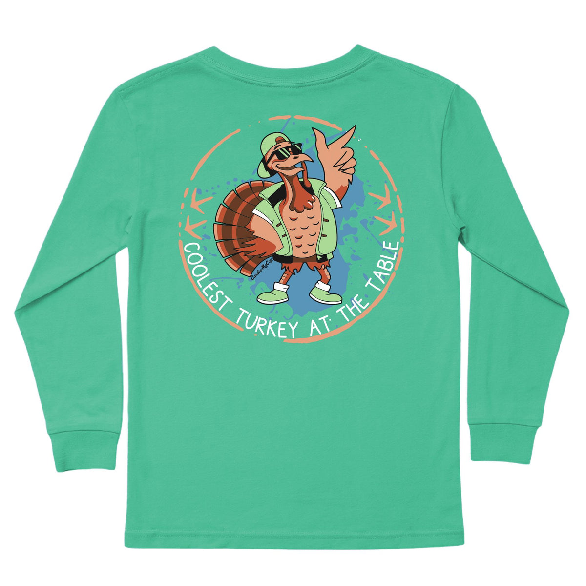 Kids' Coolest Turkey Long-Sleeve Tee Long Sleeve T-Shirt Cardin McCoy Green XXS (2/3) Pocket