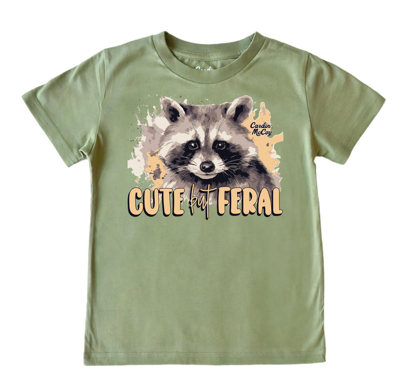 Kids' Cute But Feral Front Short-Sleeve Tee Short Sleeve T-Shirt Cardin McCoy Light Olive XXS (2/3) No Pocket