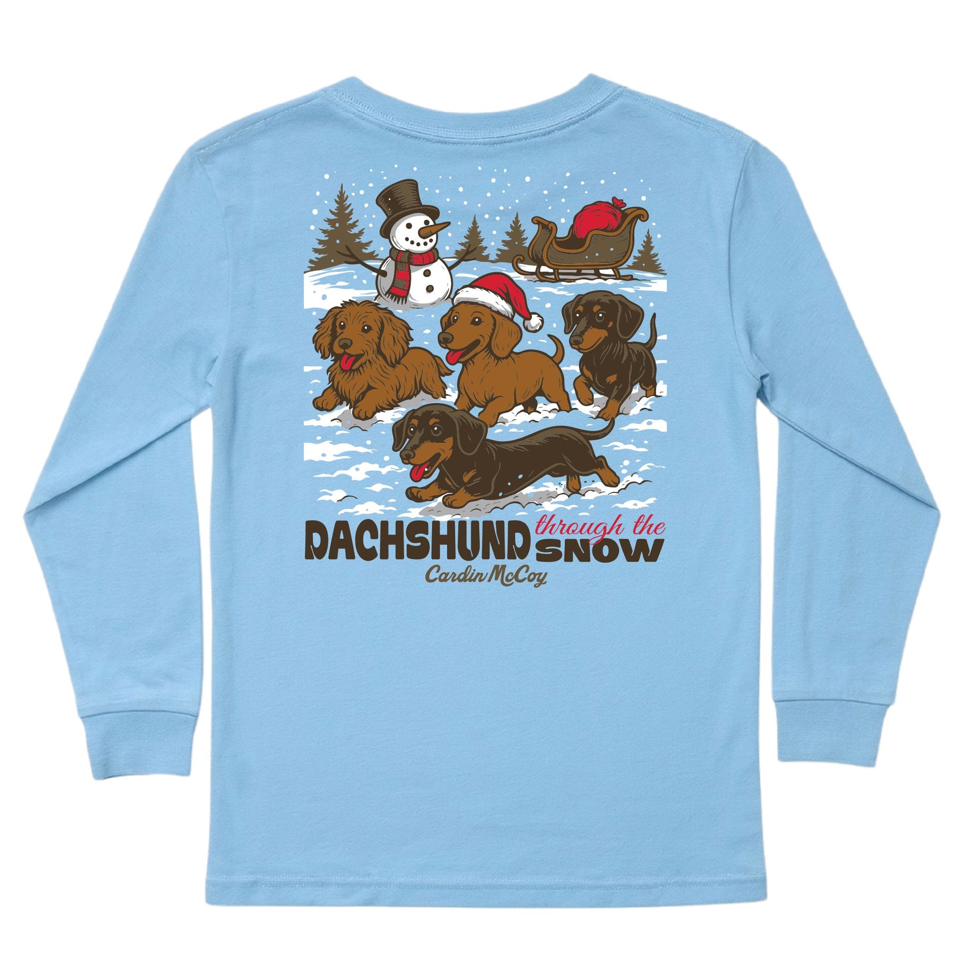 Kids' Dachshund Through The Snow Long-Sleeve Tee Long Sleeve T-Shirt Cardin McCoy Light Blue XXS (2/3) Pocket