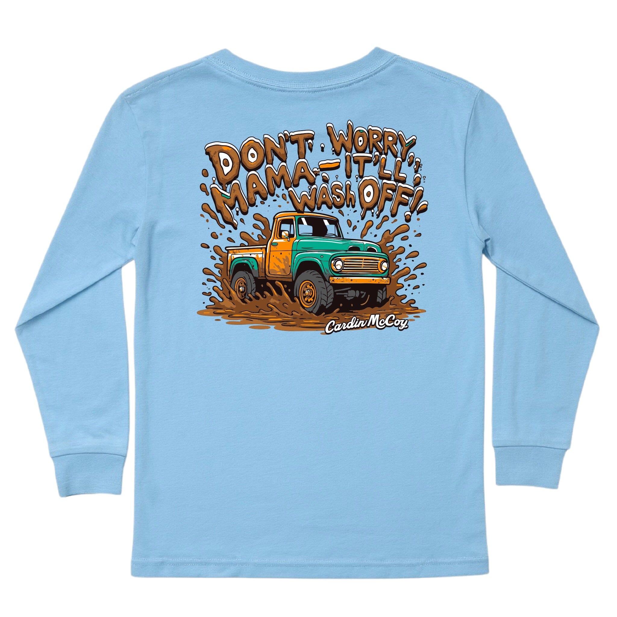 Kids' Don't Worry Mama Long-Sleeve Tee Long Sleeve T-Shirt Cardin McCoy Light Blue XXS (2/3) Pocket